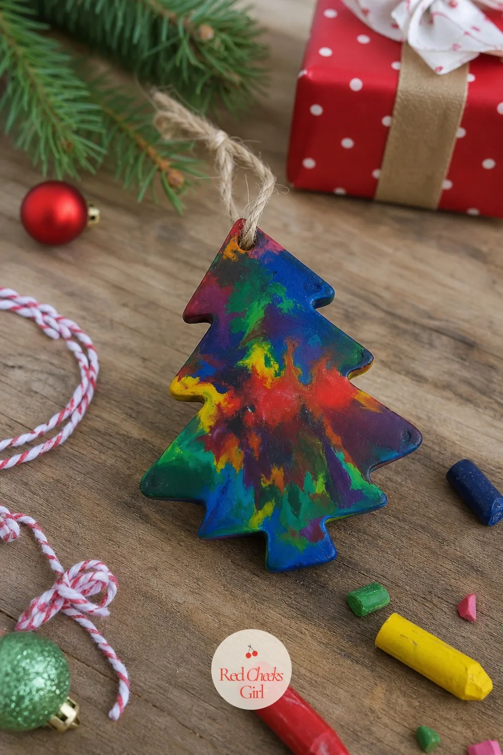 Melted Crayon Shaving Tree Ornament — Every broken crayon in the bottom of the box gets a second life here. Christmas tree crafts for kids