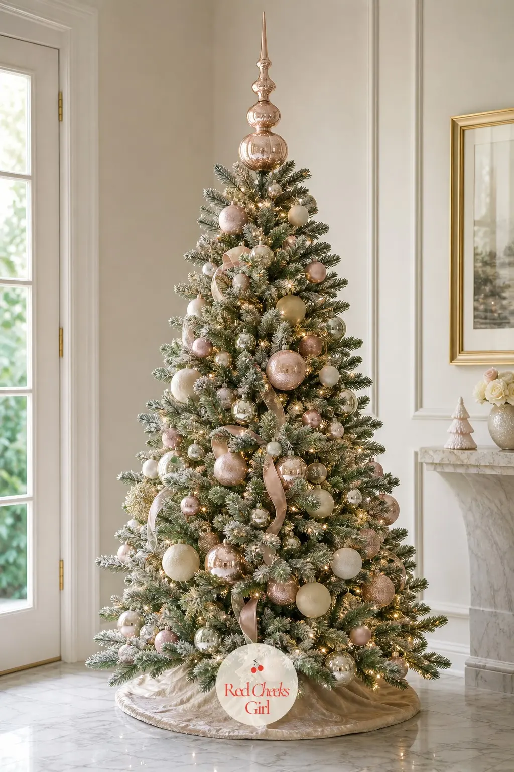The Blush Mercury Glass Tiered Tree — Soft, slightly irregular tips give this artificial tree a hand-finished look rather than the stiff uniform shape most