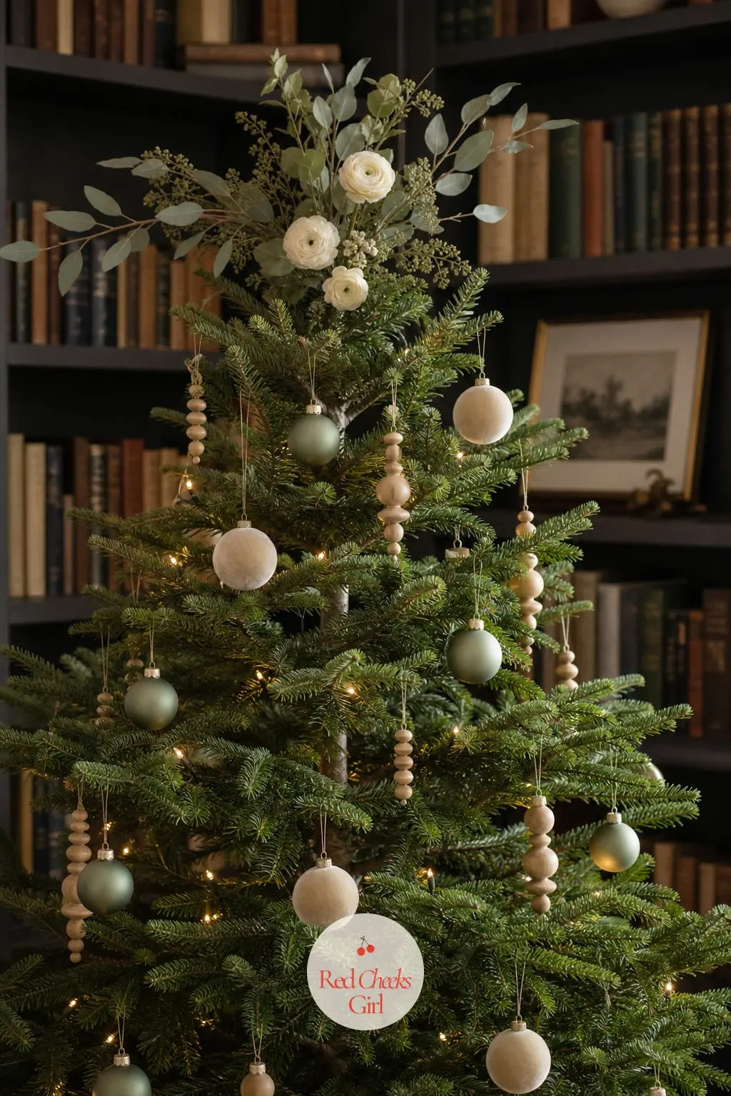 The Eucalyptus and Ranunculus Noble Fir — Left sparse on purpose, this noble fir shows gaps between its branches rather than hiding them, which is exactly what