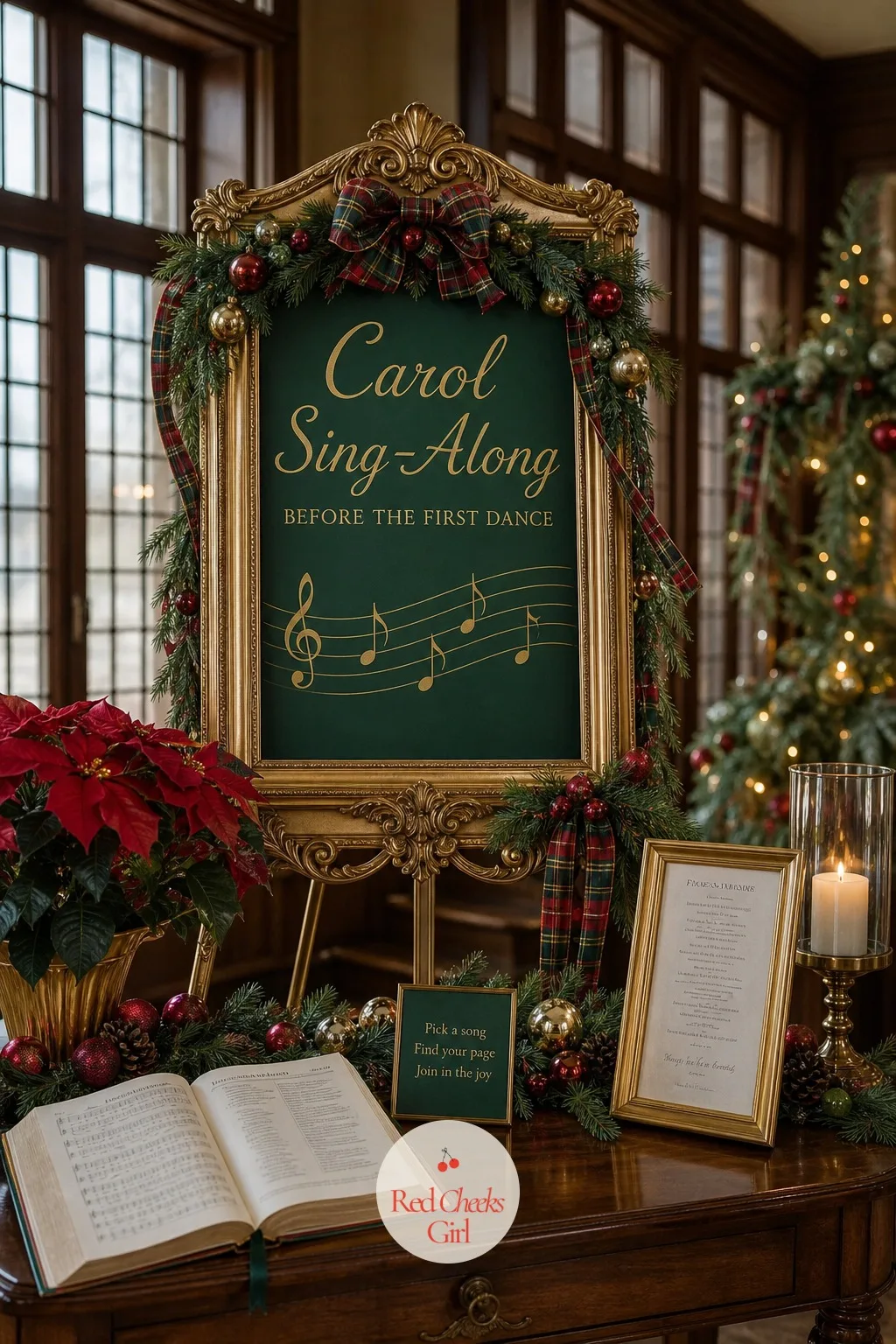 A Carol Sing-Along Before the First Dance — A reception can run through dinner and speeches without ever actually feeling like Christmas, so this is the moment