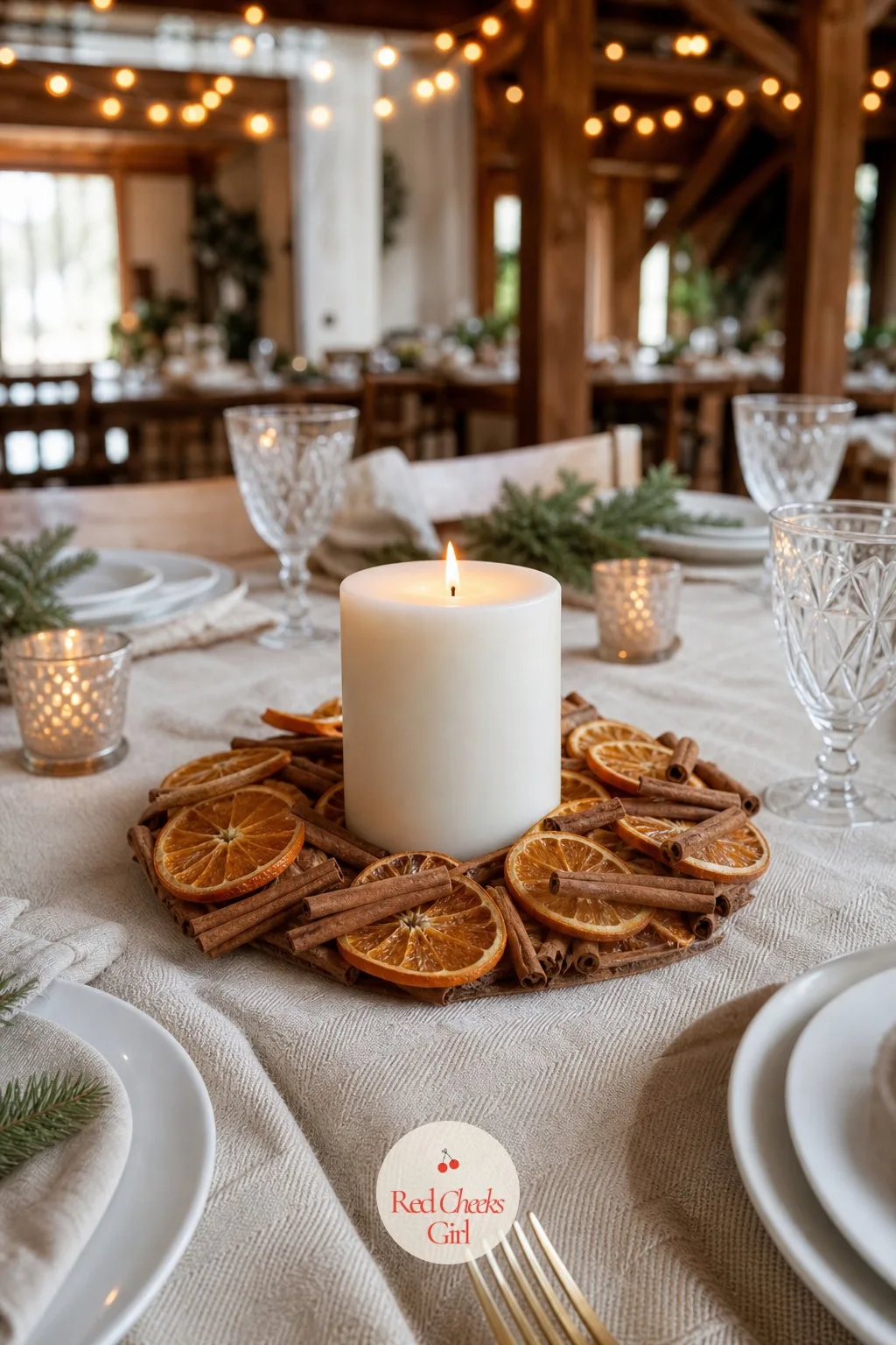 Dried Orange Slice and Cinnamon Stick Candle Ring — A candle ring lies flat, which makes it the easiest thing on this list to pack, store and reuse. Christmas