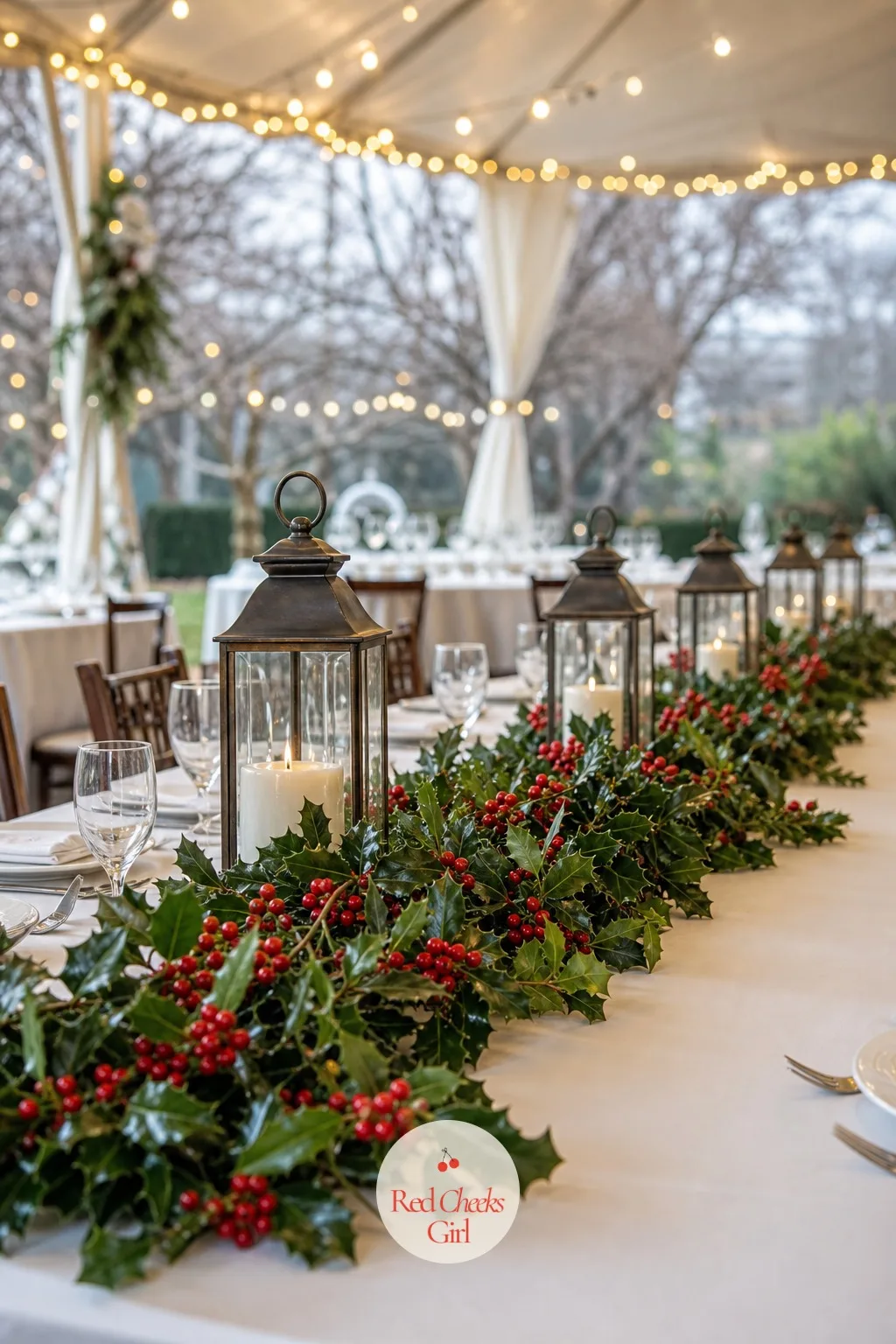 Holly and Berries — Holly has a sharpness, literally, that keeps a centerpiece from going soft and generic. Christmas wedding centerpieces