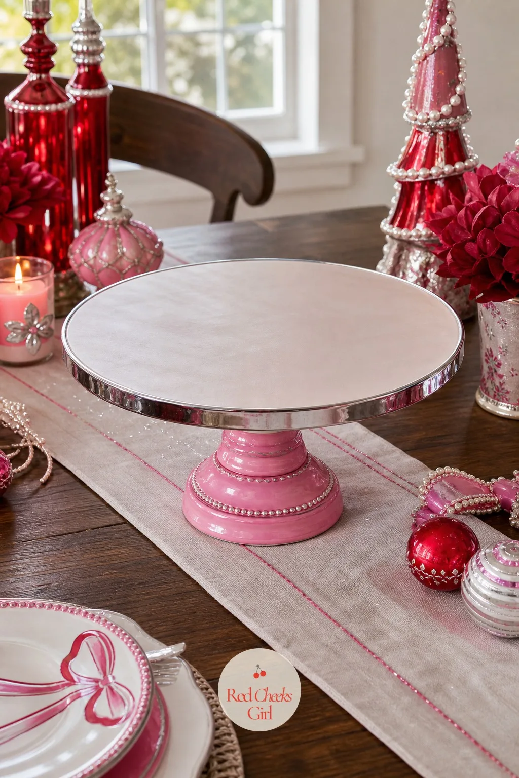 Chrome and Pearl Wood Cake Stand — Every stall needs one piece that doubles as its own display prop and still has a price tag on it, and a cake stand does that