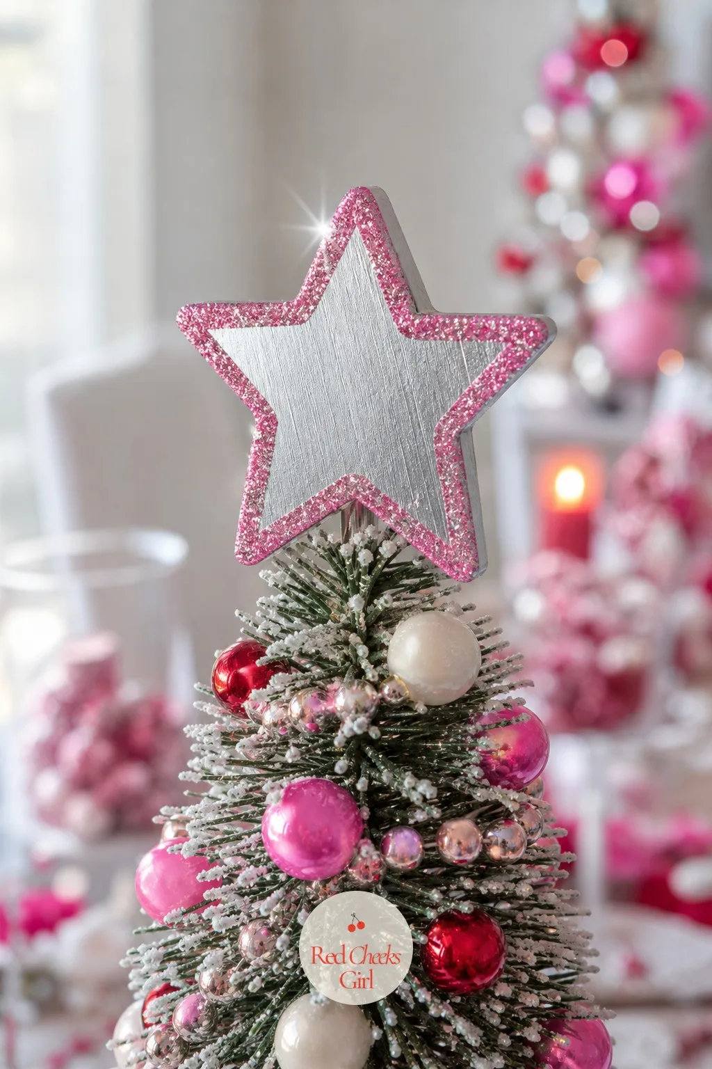 Glitter-Dipped Mini Wood Star Tree Toppers — This one is built to sit on top of the chunky tabletop trees sold elsewhere on the table, sold separately for the