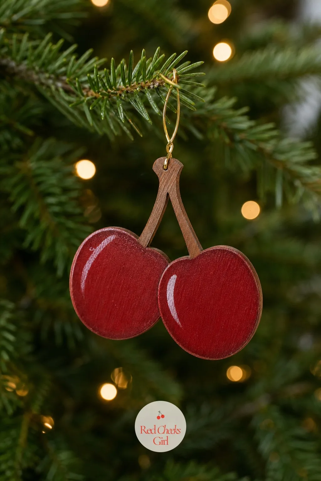 Cherry Wood Ornaments — Cherries are everywhere on the table this season, so one ornament may as well be a cherry. Christmas wood crafts to sell