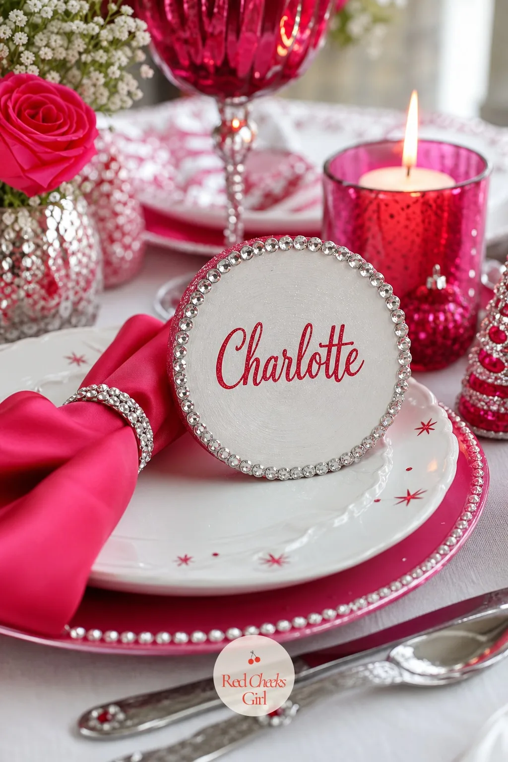 Rhinestone-Trimmed Wood Slice Place Cards — A paper place card gets thrown out the night of the party, and that is exactly why a wood one sells. Christmas wood