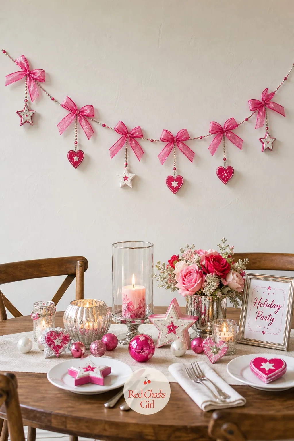 Wood Charm and Bow Ribbon Garland — Beads give one kind of garland, charms give another, and this one looks more like jewellery than decor from three feet