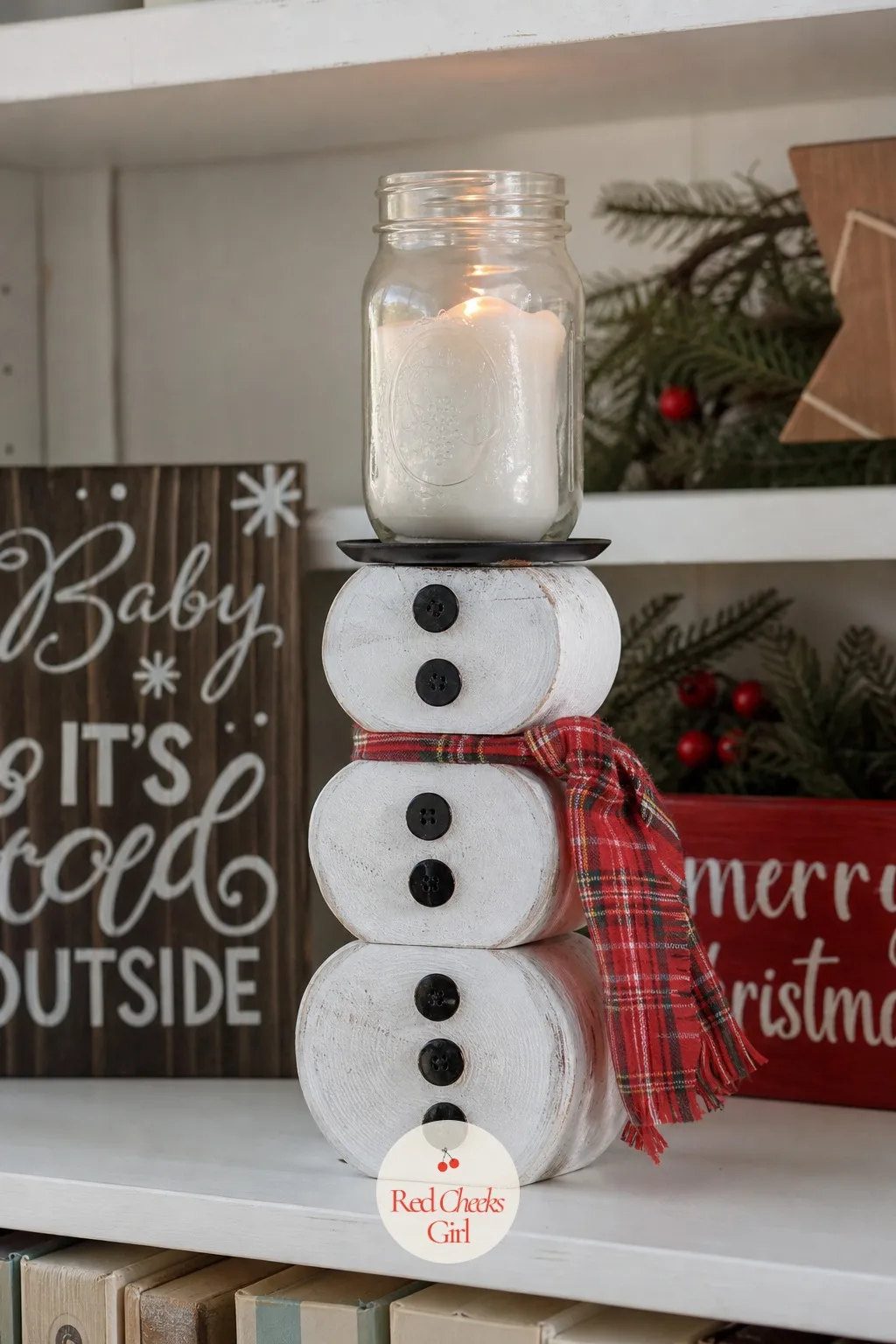 Stacked Wood Snowman Candle Holder — A plastic snowman figurine always looks slightly melted even brand new. Christmas wood crafts