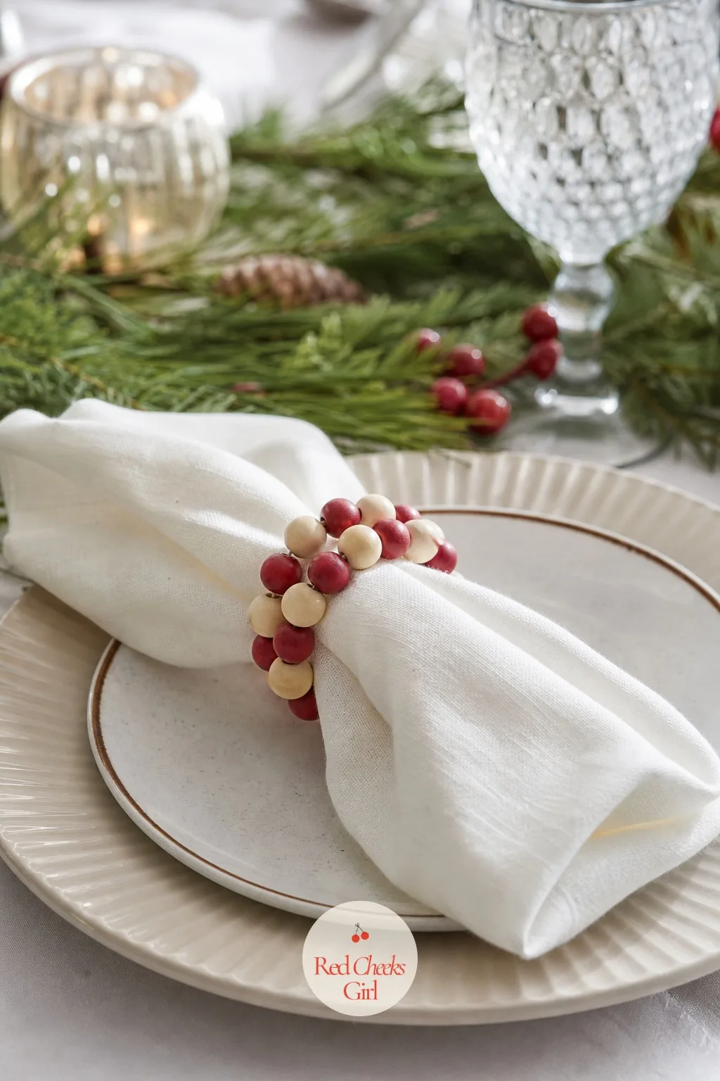 Wood Bead Napkin Ring Set — Plastic napkin rings get swept into the junk drawer by New Year. Christmas wood crafts