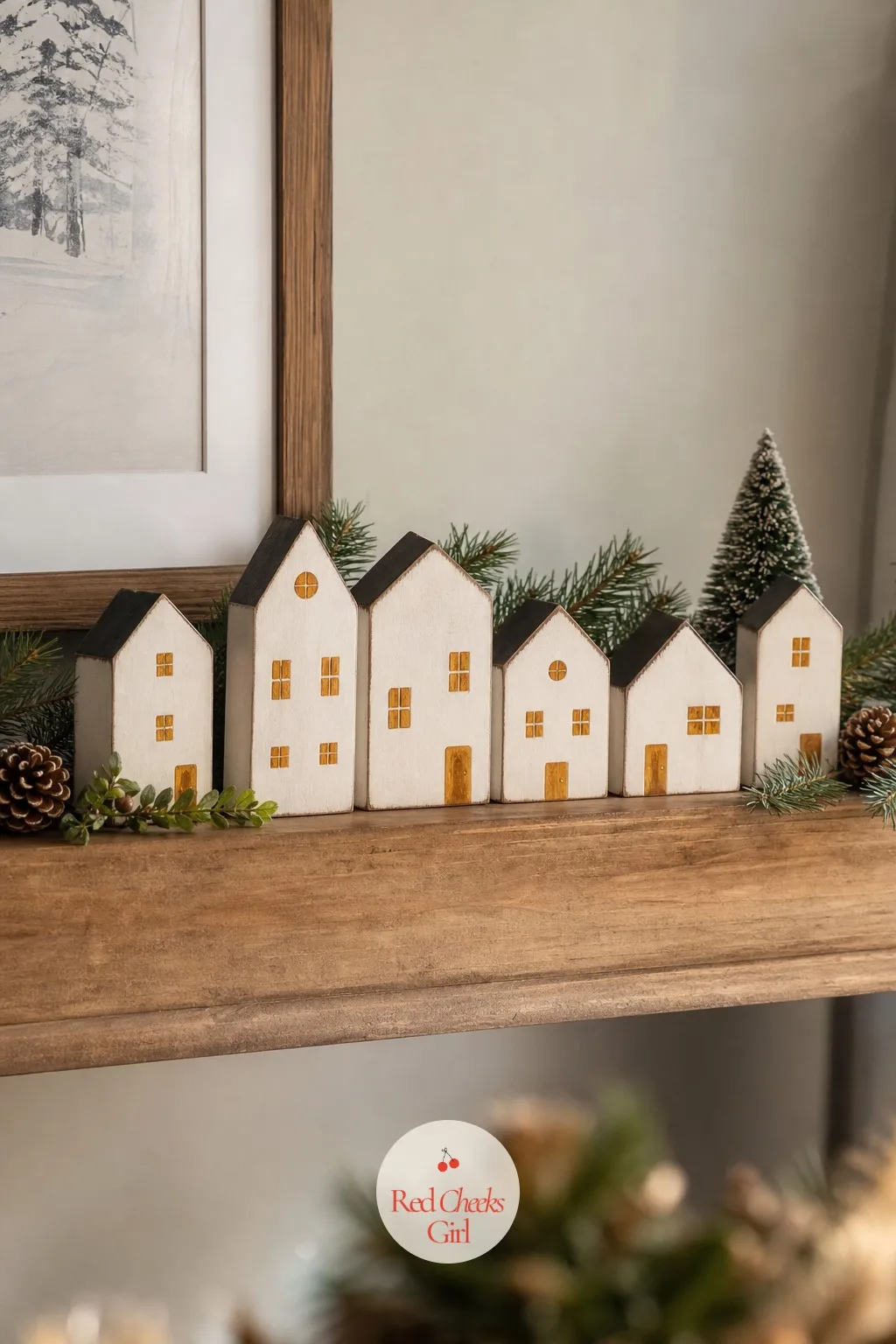 Wood Block Christmas Village — A porcelain village set costs real money and still looks like everyone else's. Christmas wood crafts