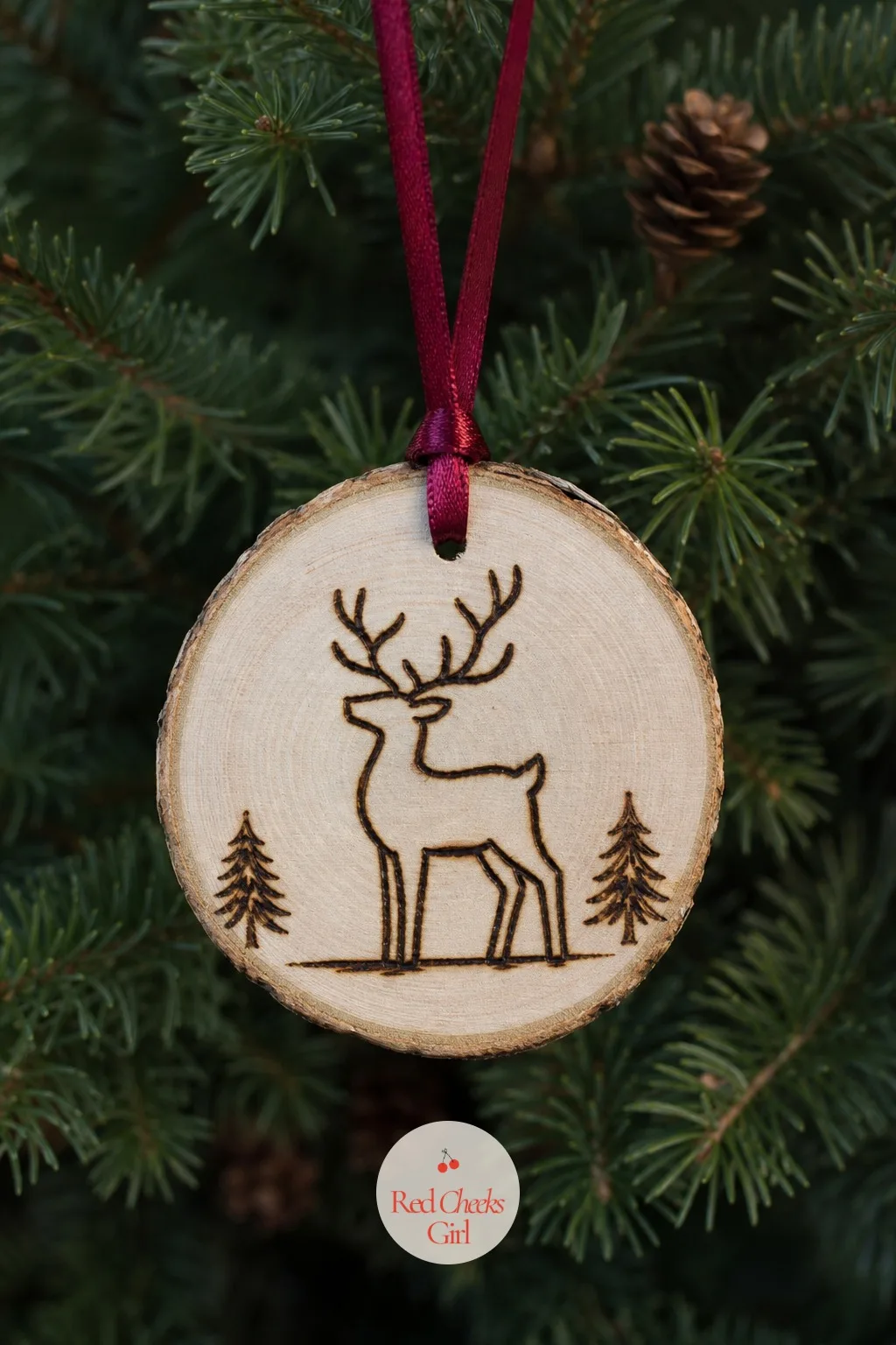 Wood-Burned Reindeer Ornaments — Paint chips eventually, but a burned line never does, which is why this one still looks sharp years after the paint-only