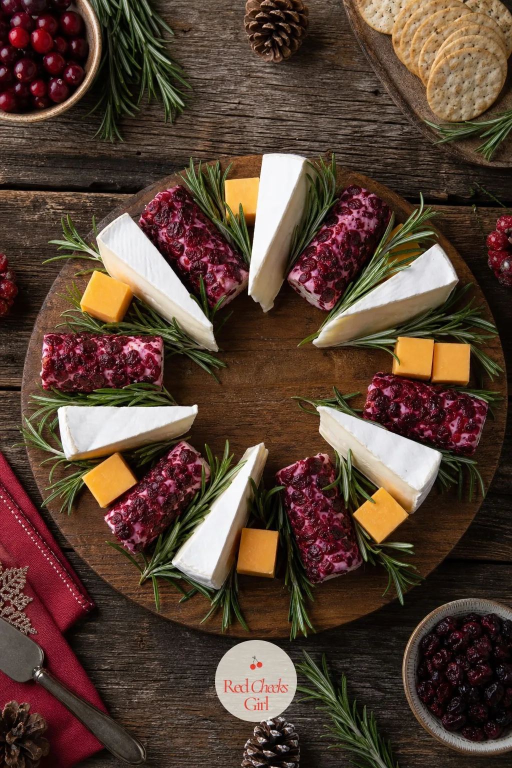 Classic Cheese Wreath — A cheese board with no shape is still a cheese board, but it photographs like a shrug. Christmas wreath charcuterie board
