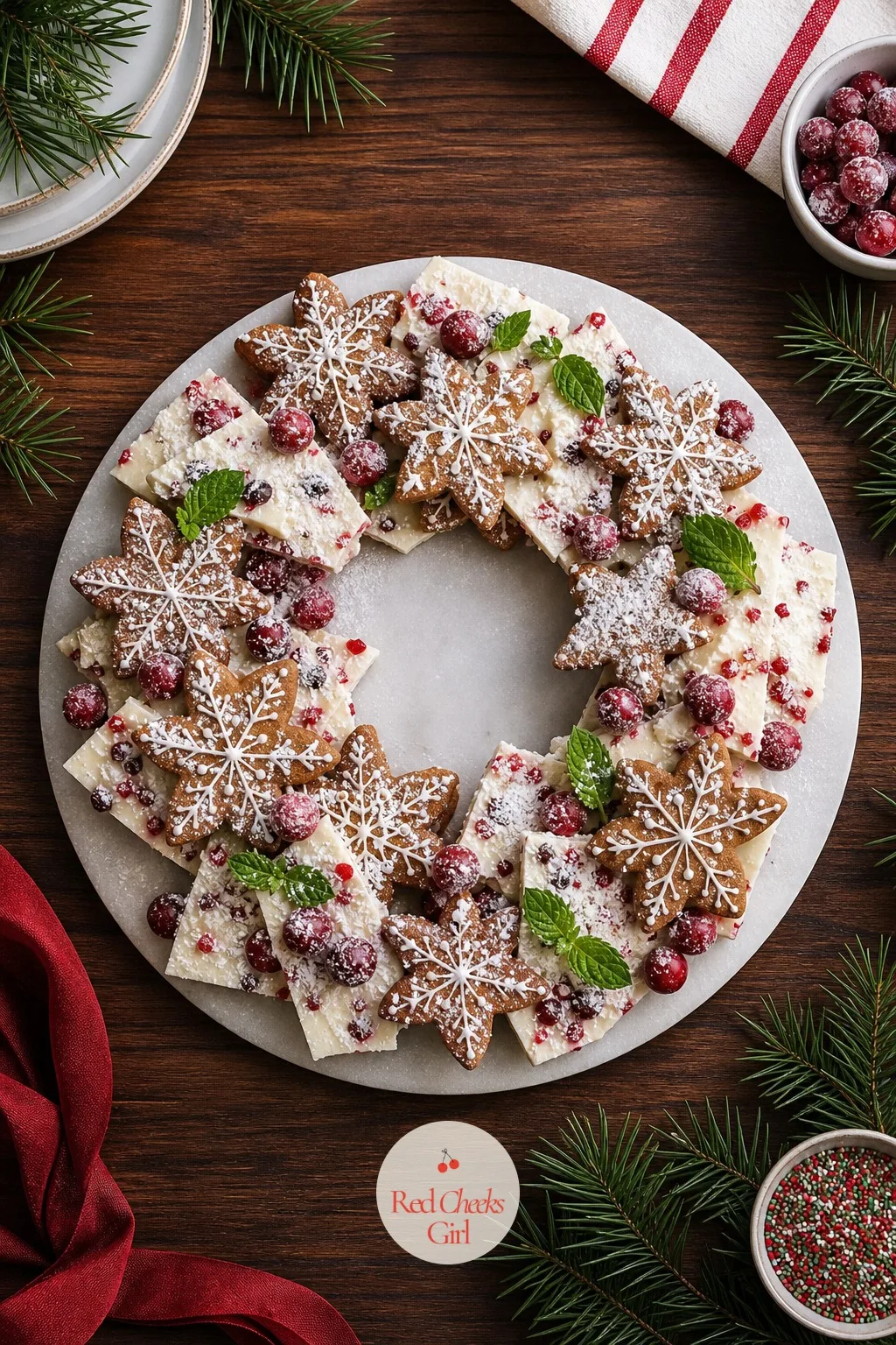 Dessert Wreath — A separate dessert table means more dishes, more counter space, more things to carry out at the end of the night. Christmas wreath charcuterie