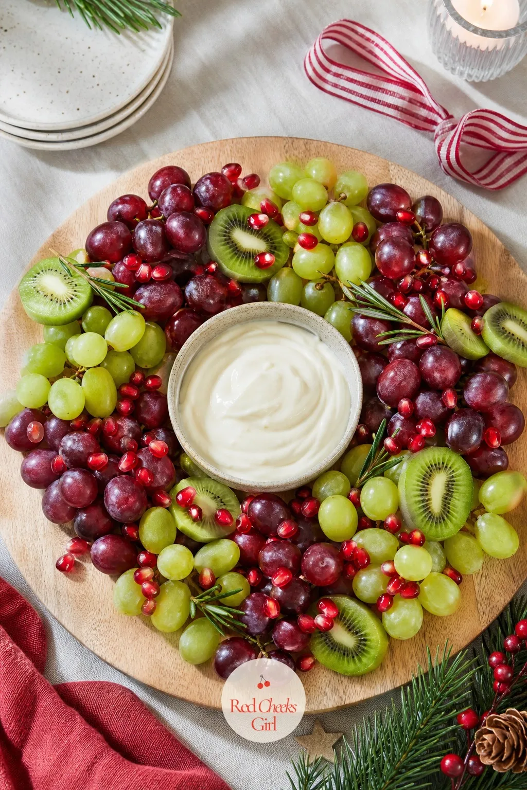Fruit Wreath — A fruit platter on its own reads as breakfast leftovers, not a party piece, no matter how good the grapes are. Christmas wreath charcuterie board