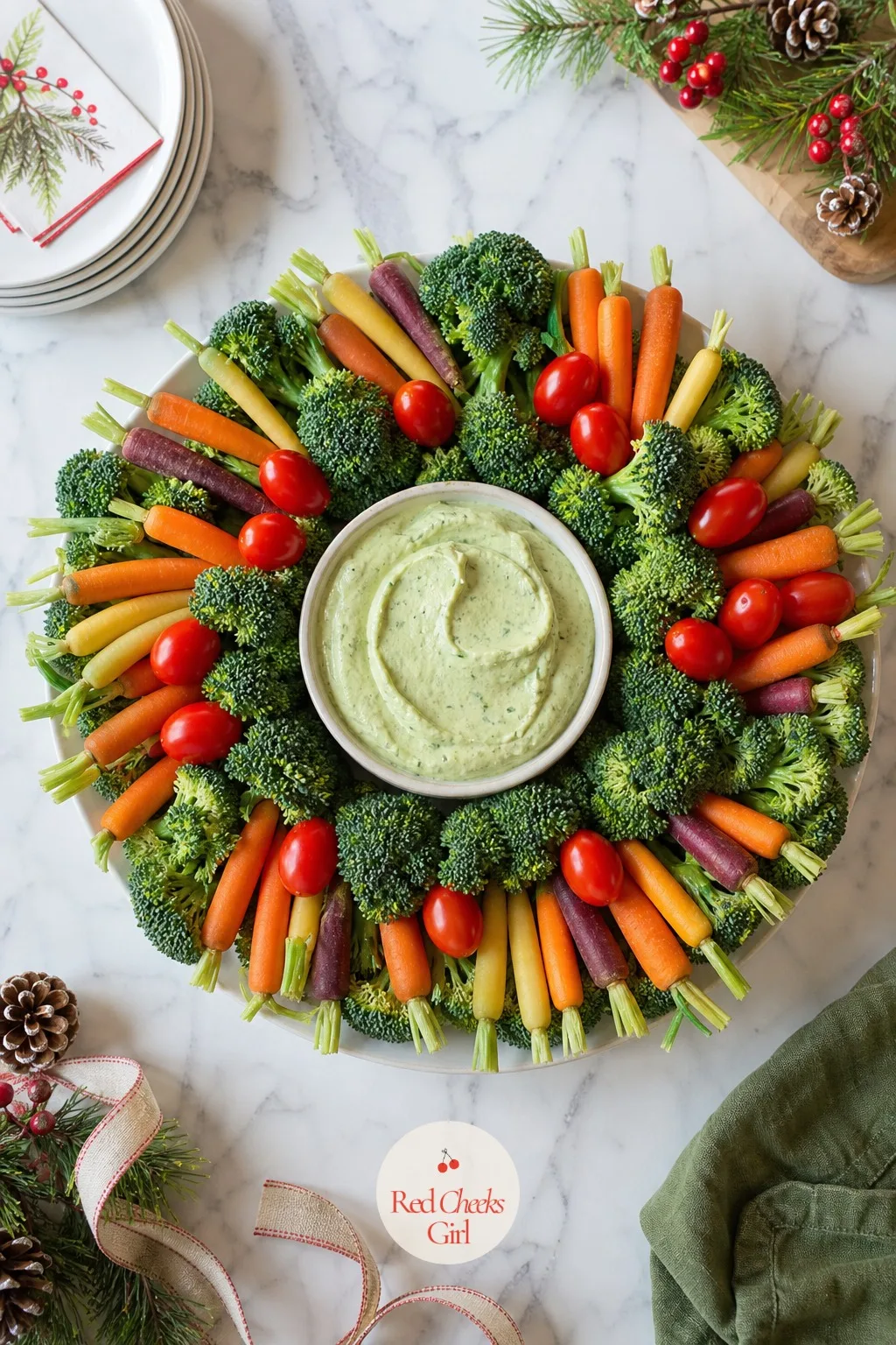 Veggie Wreath — Crudités left out since six o'clock look exactly as neglected as they are, curling at the edges while the cheese gets all the attention.