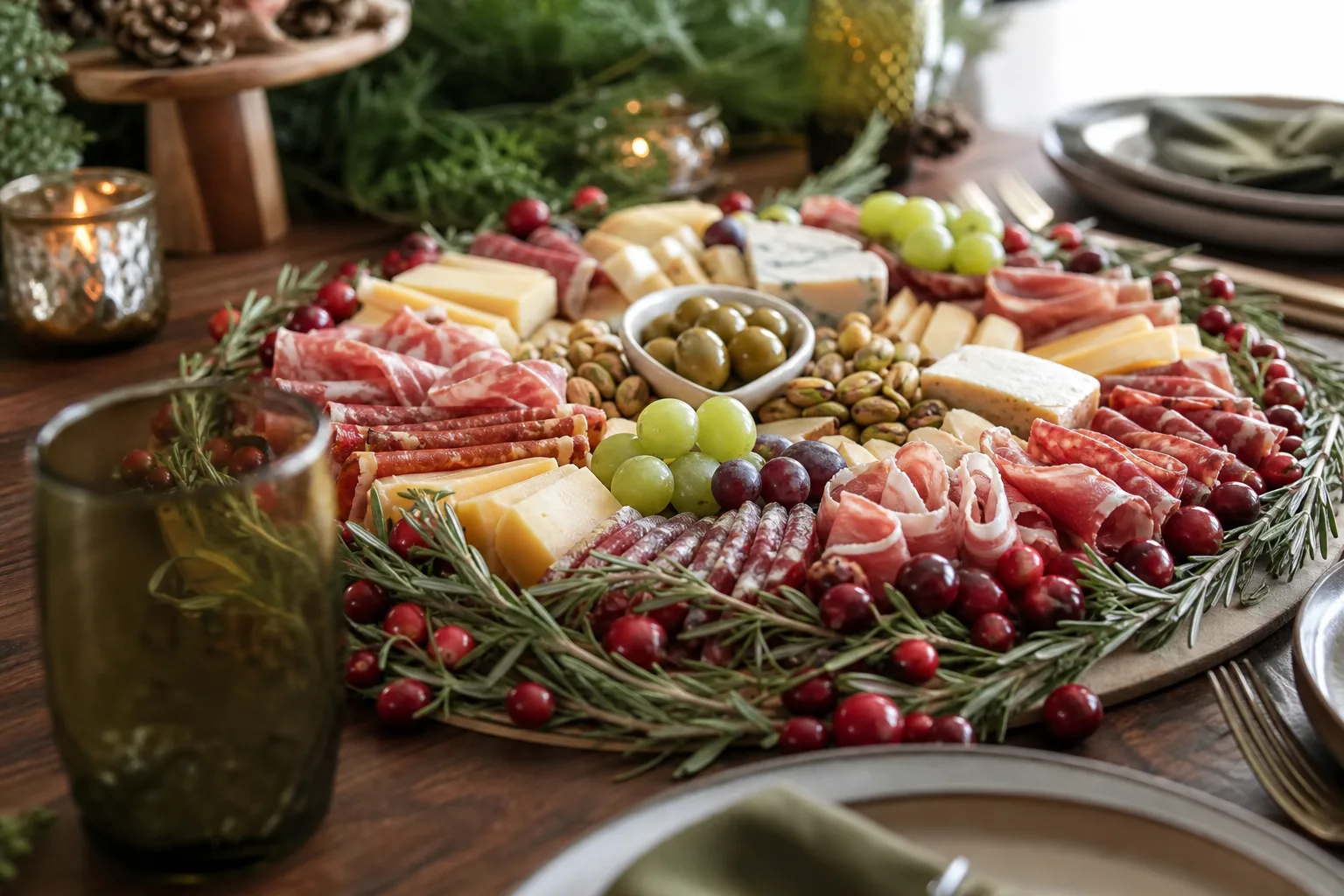 12 Christmas Wreath Charcuterie Boards Ringed With Rosemary and Cranberries