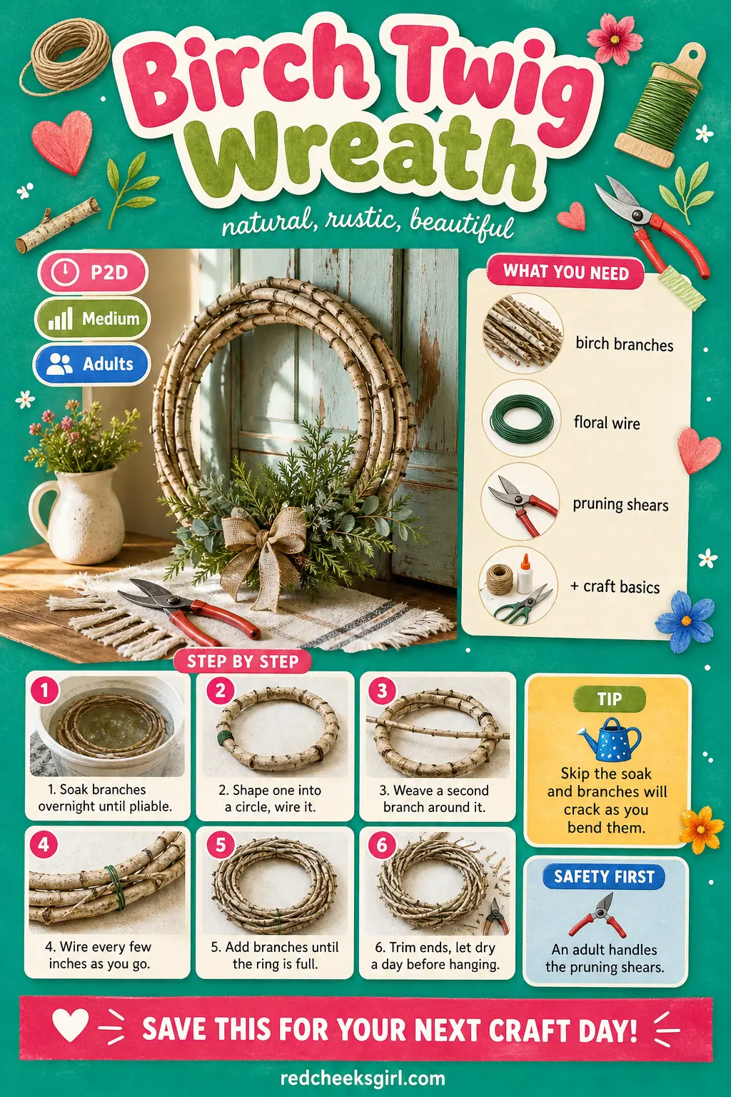 Birch Twig Wreath Craft Card printable sheet — Printable card for the birch twig wreath. Christmas wreaths diy