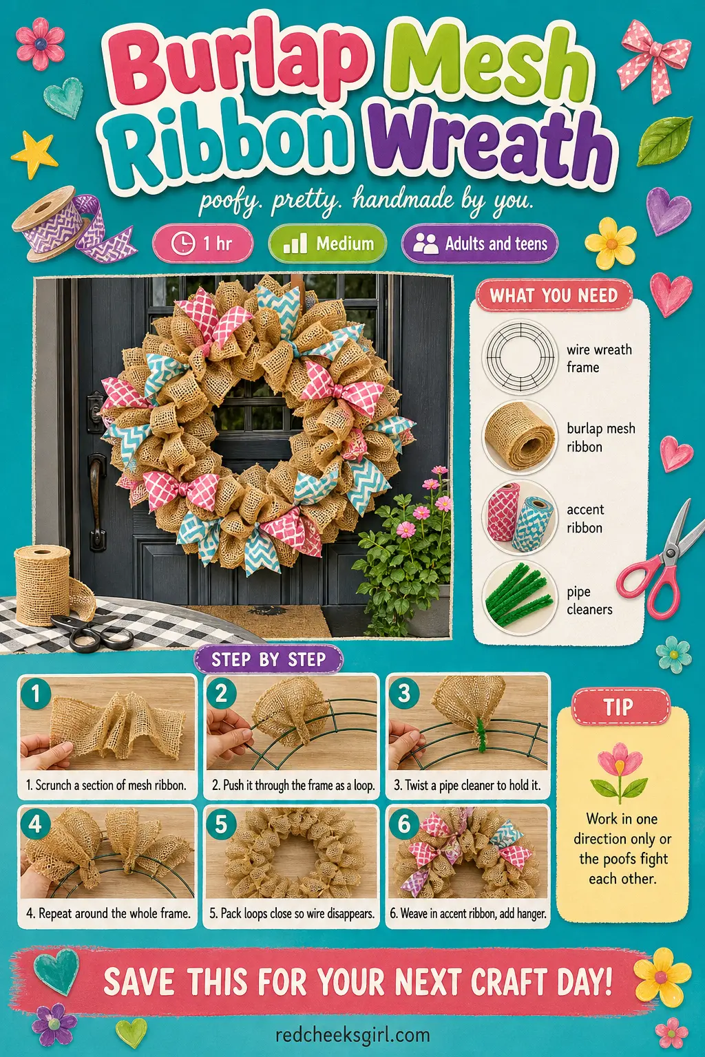 Burlap Mesh Ribbon Wreath Craft Card printable sheet — Printable card for the burlap mesh ribbon wreath. Christmas wreaths diy