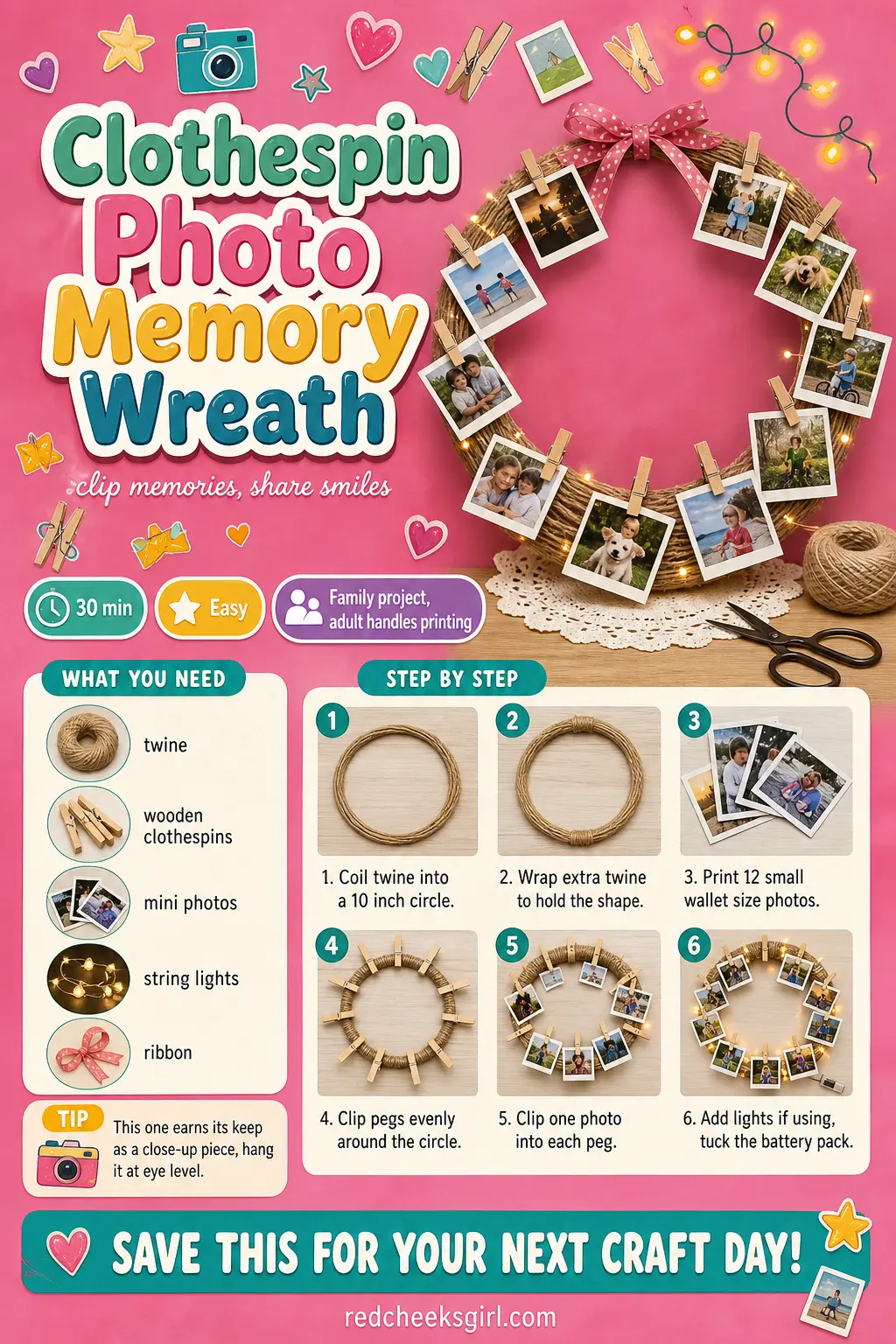 Clothespin Photo Memory Wreath Craft Card printable sheet — Printable card for the clothespin photo memory wreath. Christmas wreaths diy