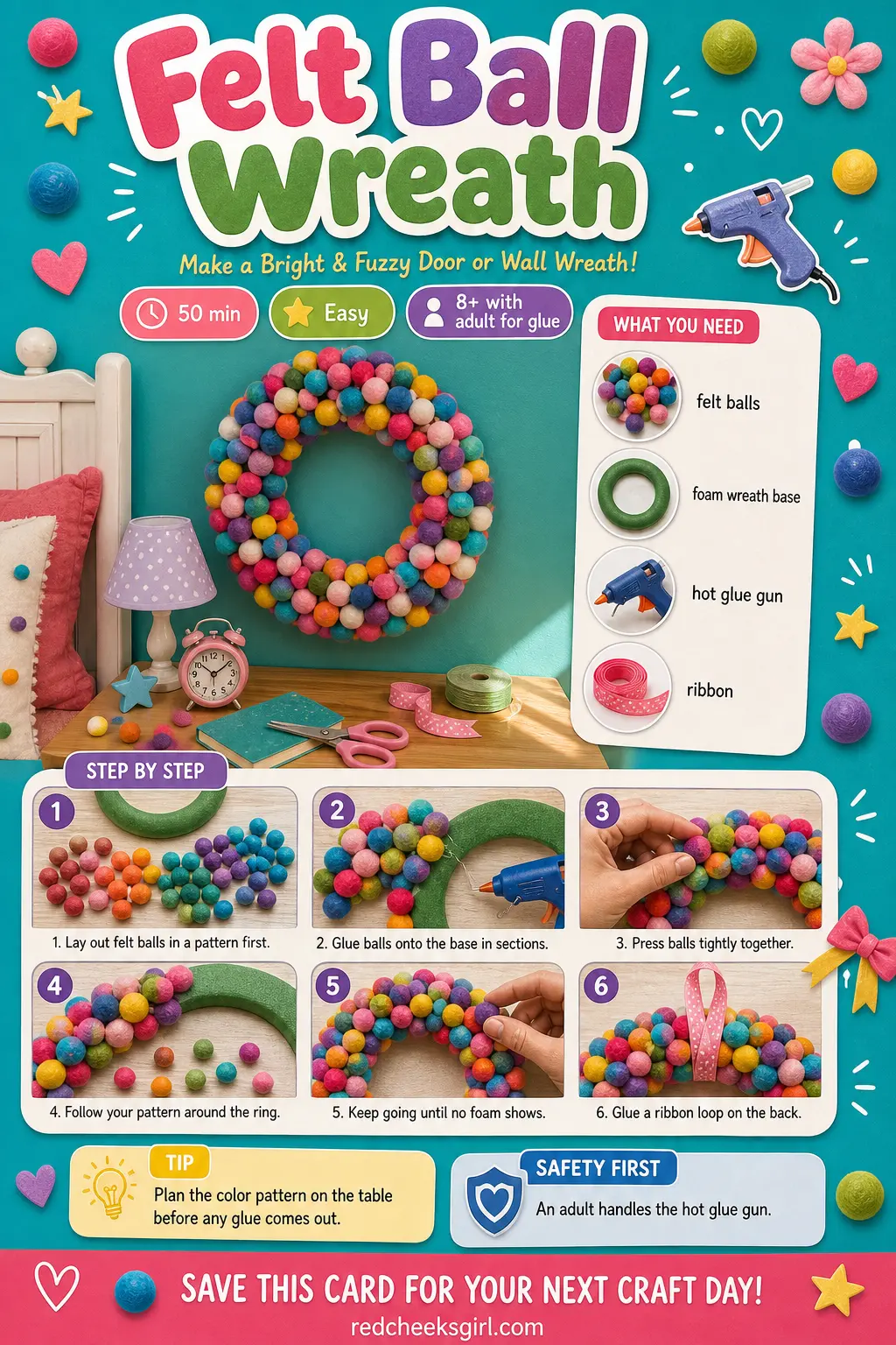 Felt Ball Wreath Craft Card printable sheet — Printable card for the felt ball wreath. Christmas wreaths diy