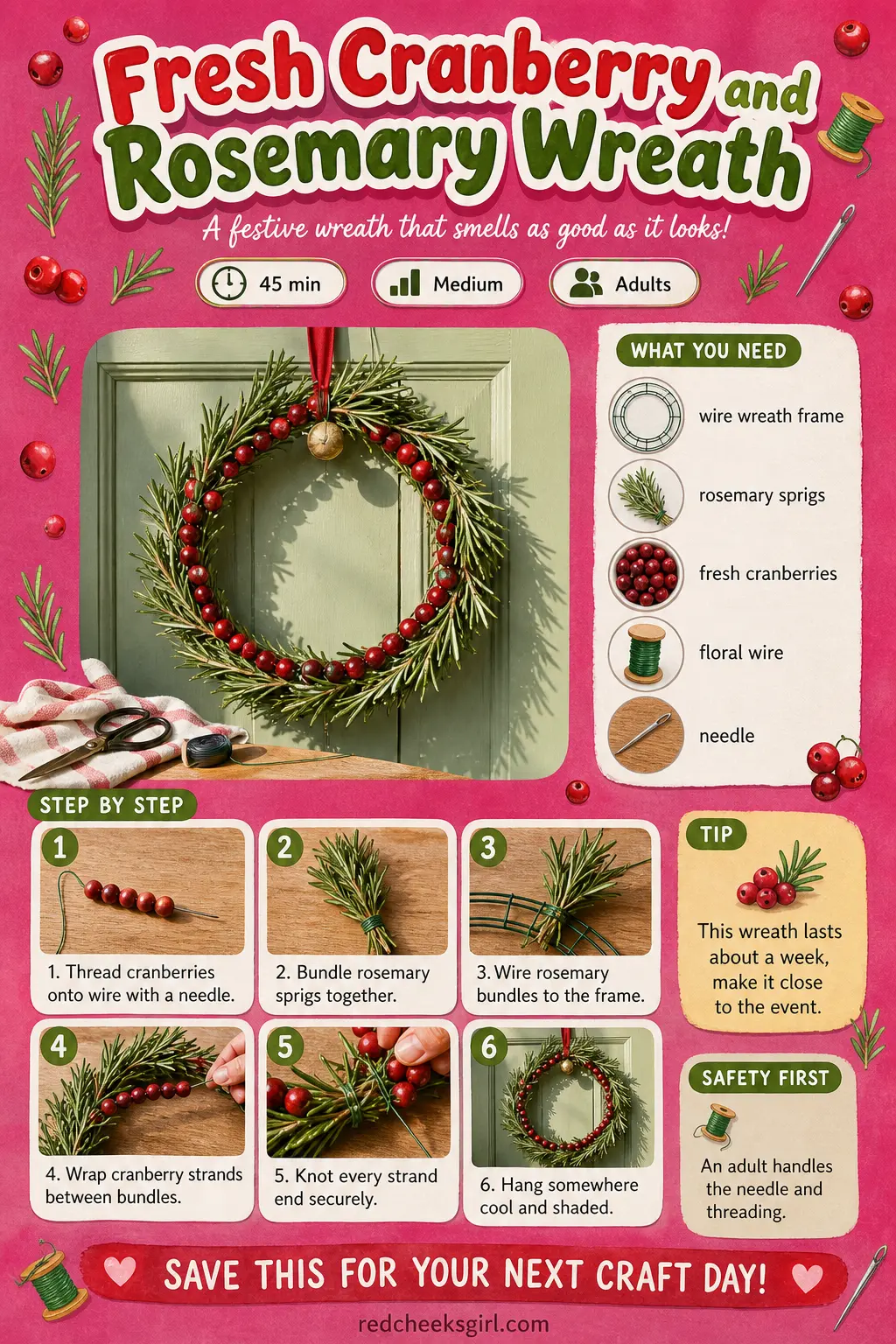 Fresh Cranberry and Rosemary Wreath Craft Card printable sheet — Printable card for the fresh cranberry and rosemary wreath. Christmas wreaths diy