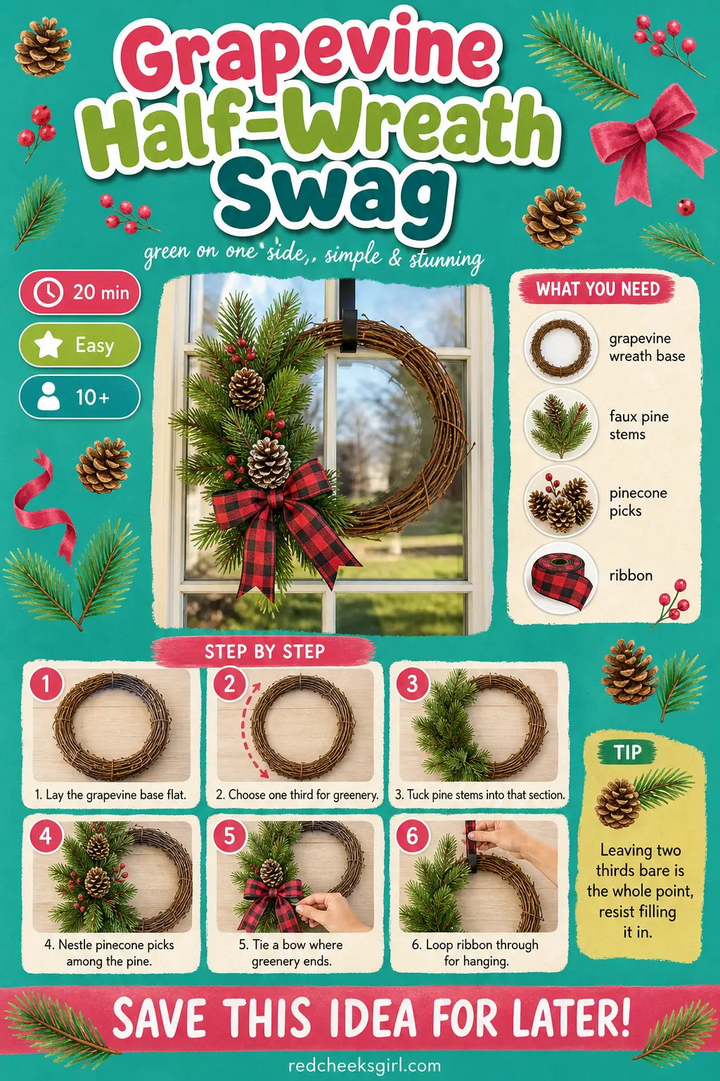 Grapevine Half-Wreath Swag Craft Card printable sheet — Printable card for the grapevine half wreath swag. Christmas wreaths diy