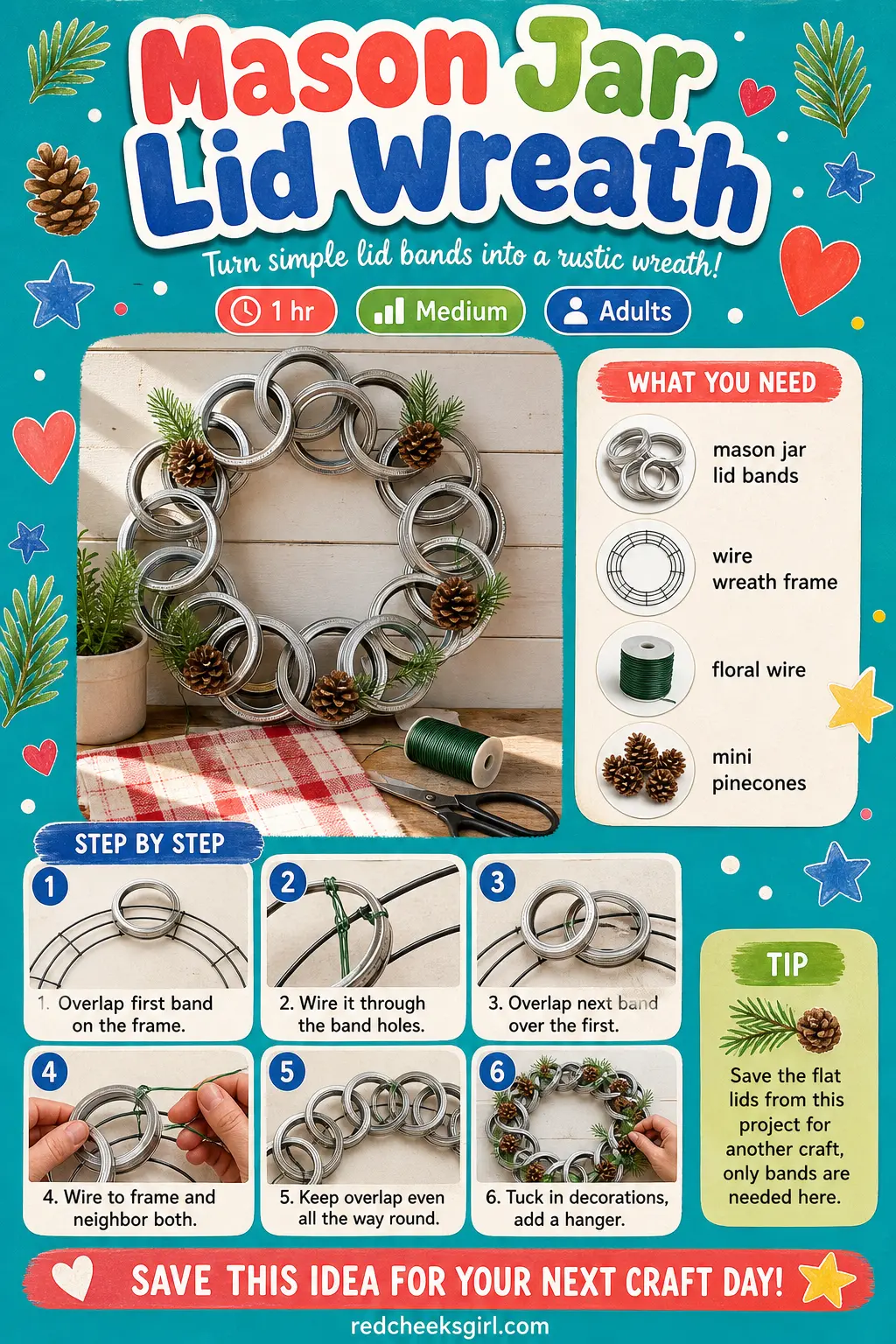 Mason Jar Lid Wreath Craft Card printable sheet — Printable card for the mason jar lid wreath. Christmas wreaths diy