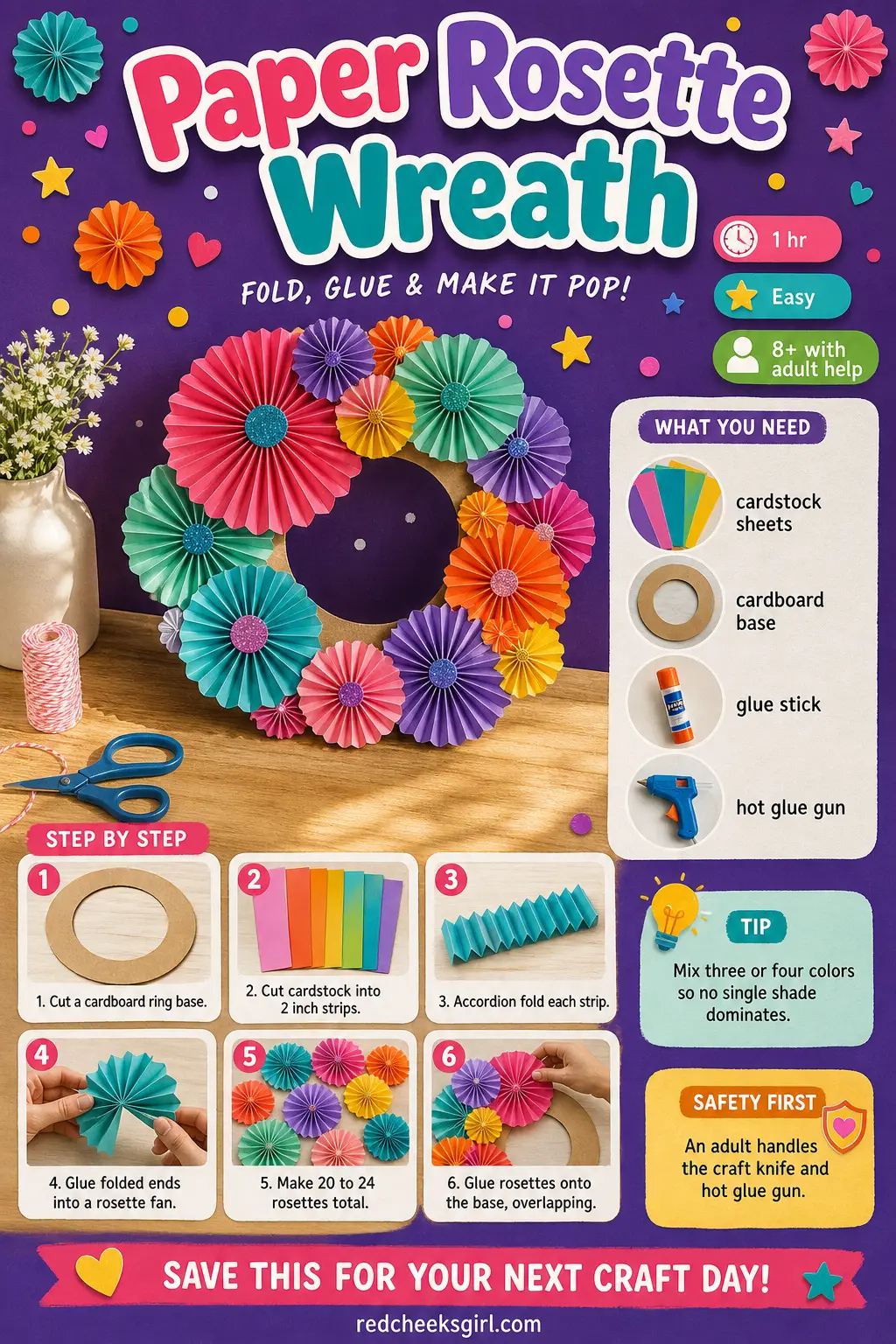 Paper Rosette Wreath Craft Card printable sheet — Printable card for the paper rosette wreath. Christmas wreaths diy