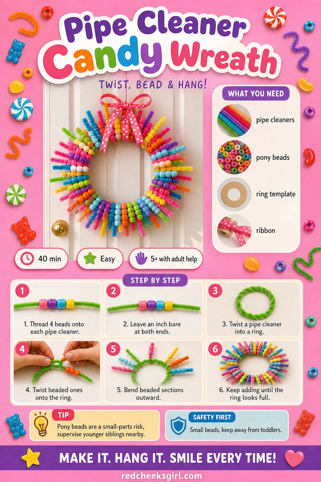 Pipe Cleaner Candy Wreath Craft Card printable sheet — Printable card for the pipe cleaner candy wreath. Christmas wreaths diy