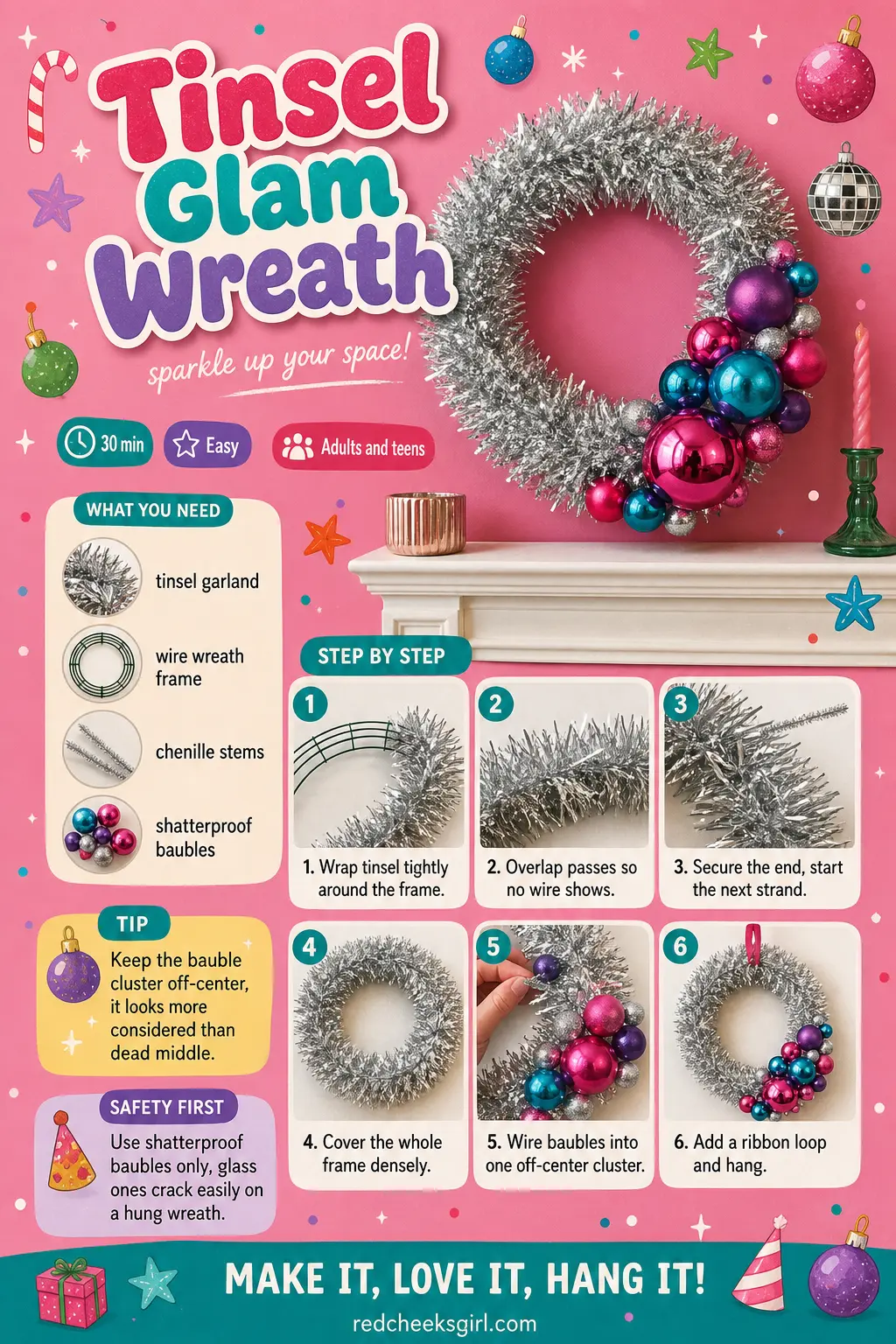 Tinsel Glam Wreath Craft Card printable sheet — Printable card for the tinsel glam wreath. Christmas wreaths diy