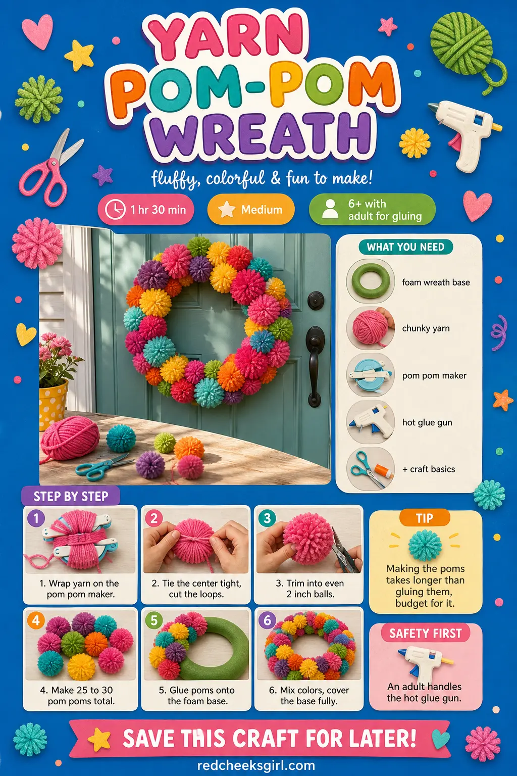 Yarn Pom-Pom Wreath Craft Card printable sheet — Printable card for the yarn pom pom wreath. Christmas wreaths diy