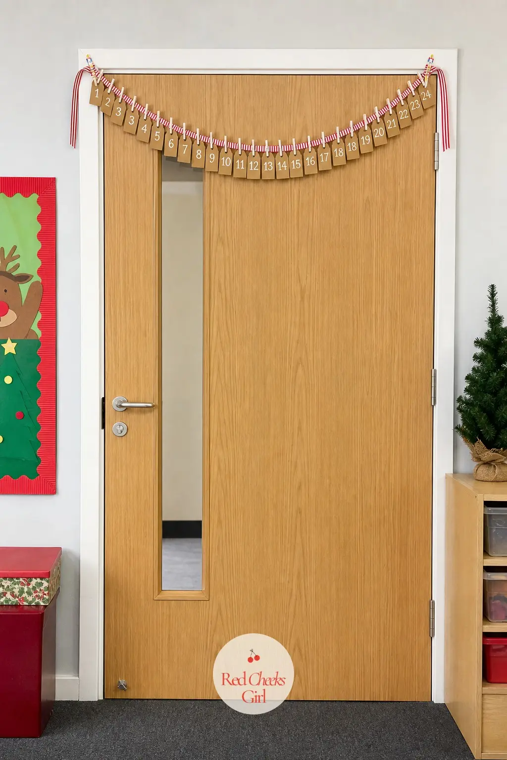 A Ribbon Countdown Chain Strung Across the Door Frame — Thread twenty four small kraft tags, each numbered and pinned with a mini clothespin, along a length of