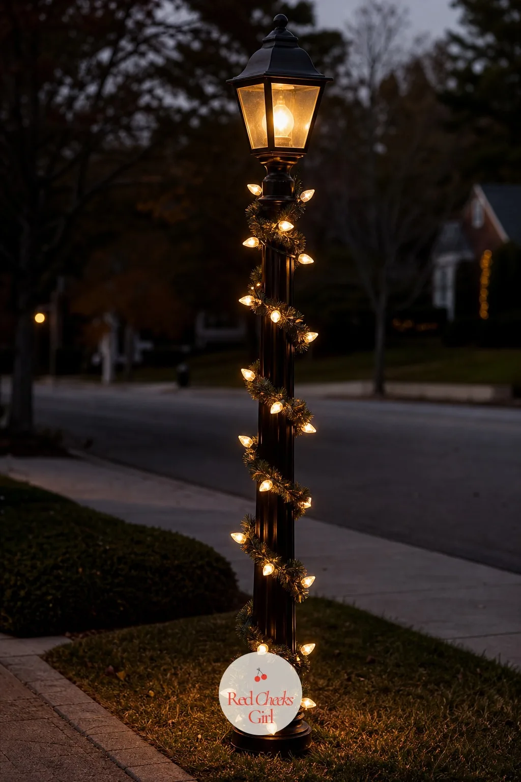 C9 Bulbs Wrapped Around a Lamp Post or Mailbox — A front yard lamp post or a mailbox at the curb usually stands there bare through the whole season, overlooked