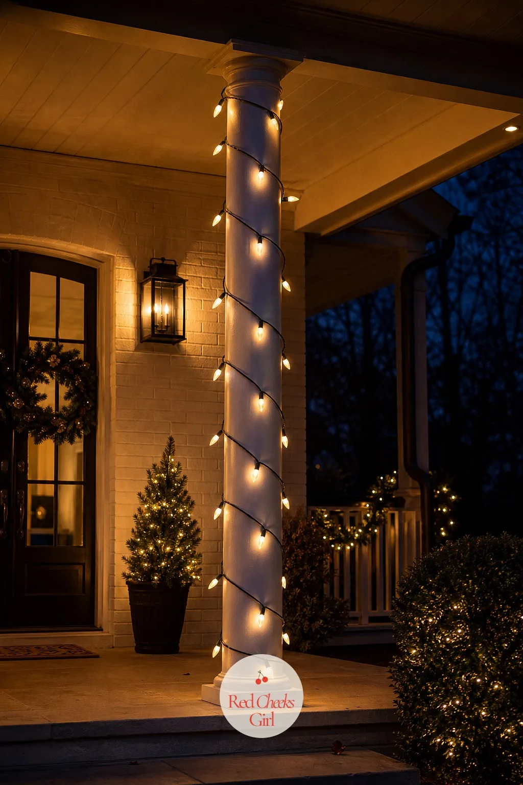 C9 Bulbs Wrapped Up a Porch Column — A bare porch column just stands there holding up the roof, which is its job, but it can hold a little more. Classy