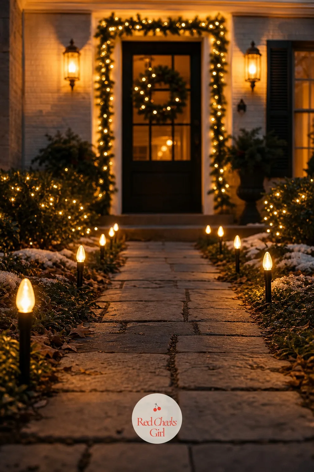 C9 Pathway Stakes Lining the Walkway — Guests find the front door by following the brightest line on the ground, which is exactly what a line of staked C9