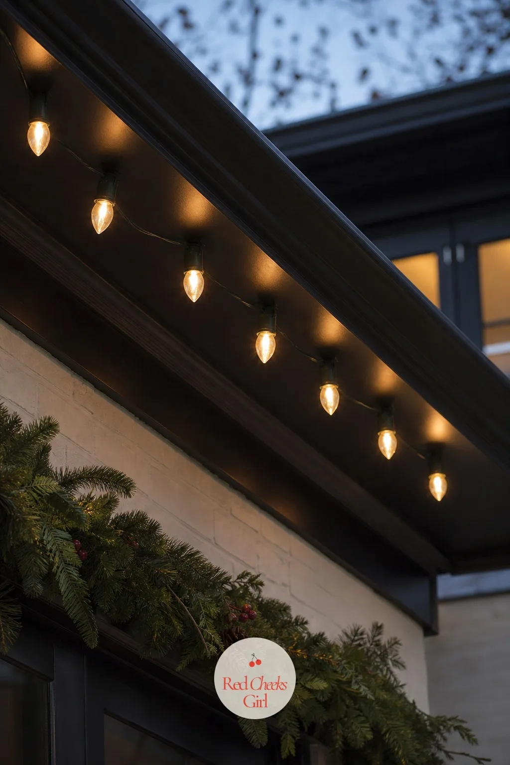 Green Wire C9 Disappearing Into Dark Fascia — White wire on dark trim is the single detail that makes a display look like a kit instead of a finish, a pale