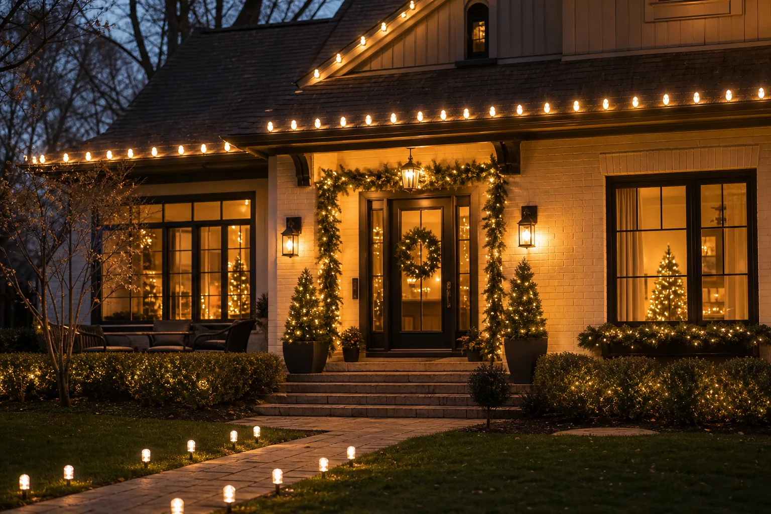 12 Classy Christmas Lights on House Ideas With Warm White C9 Bulbs and Timeless Glow