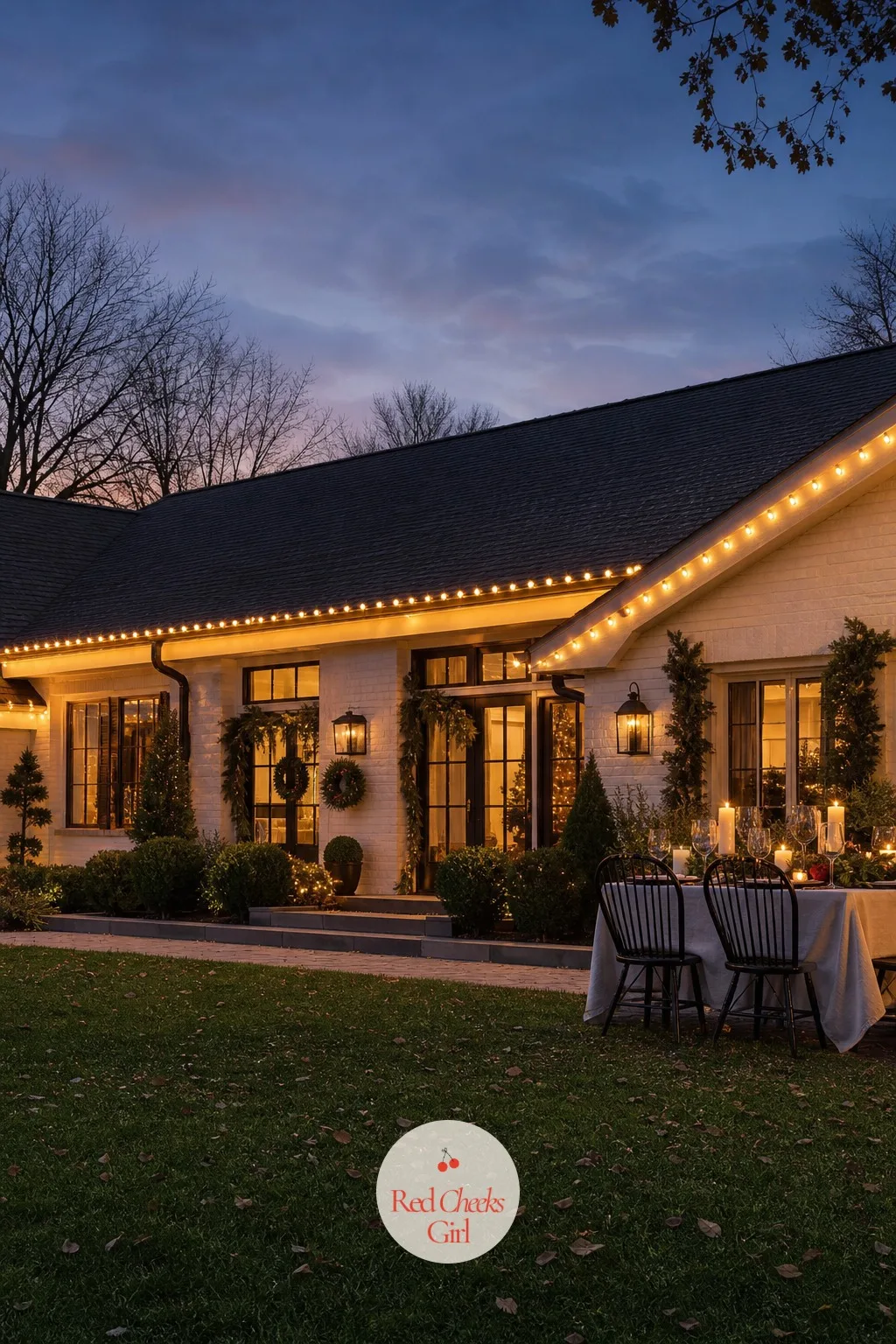 Warm White C9 Along the Full Roofline — A bare roofline at night just looks like a dark shape against the sky. Classy christmas lights on house