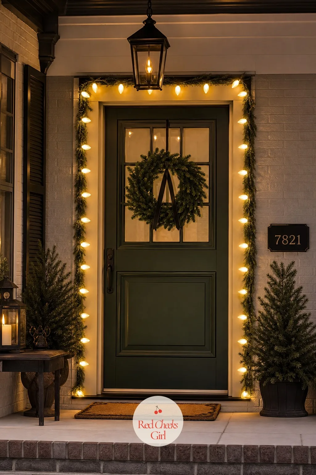 Warm White C9 Framing the Front Door — Nobody photographs your roofline up close, but everyone photographs your front door. Classy christmas lights on house