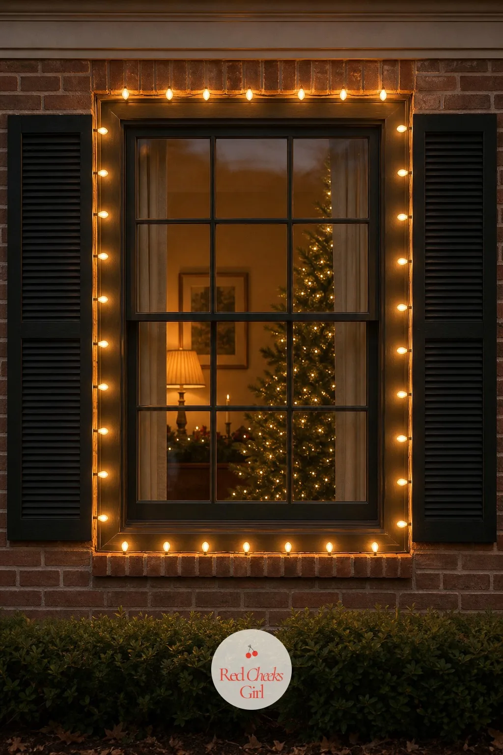 Warm White C9 Outlining Each Window — A dark window at night just reflects the street back at whoever is looking at it. Classy christmas lights on house