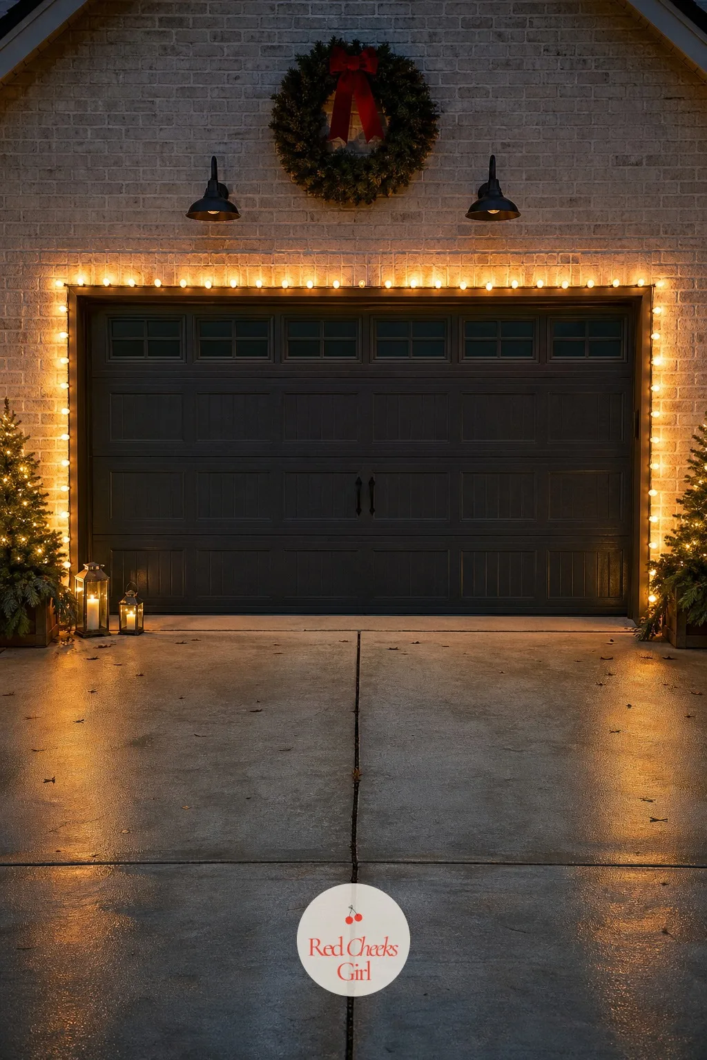 Warm White C9 Tracing a Garage Door Frame — For a lot of houses the garage door takes up more of the street-facing facade than the front door does, and it