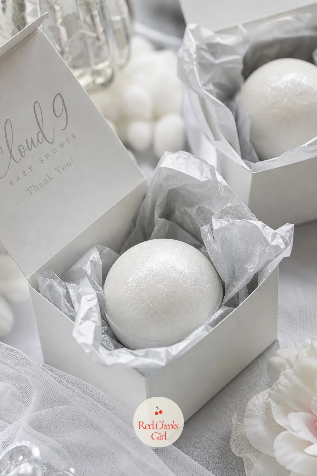 Cloud Bath Bomb Favors — Sugar is not the only thing worth handing out at the door. Cloud 9 baby shower theme
