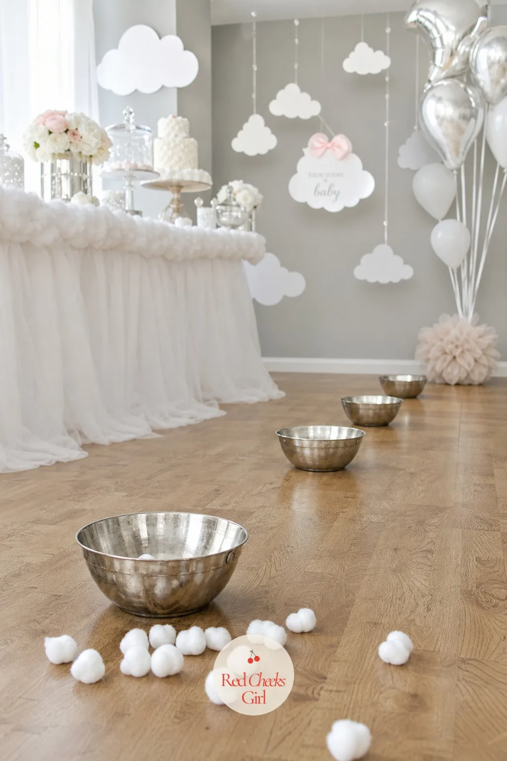 Cotton Ball Cloud Toss — Line up three or four silver mixing bowls at different distances on the floor or a low table, each one worth a different point value
