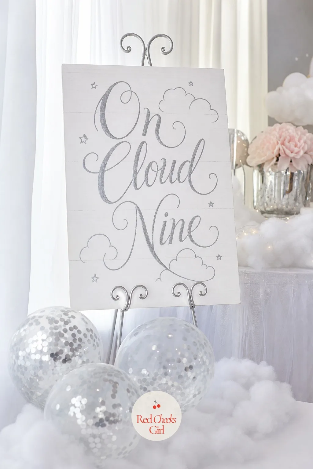On Cloud Nine Sign — Every themed room needs one line that says the quiet part out loud. Cloud 9 baby shower theme