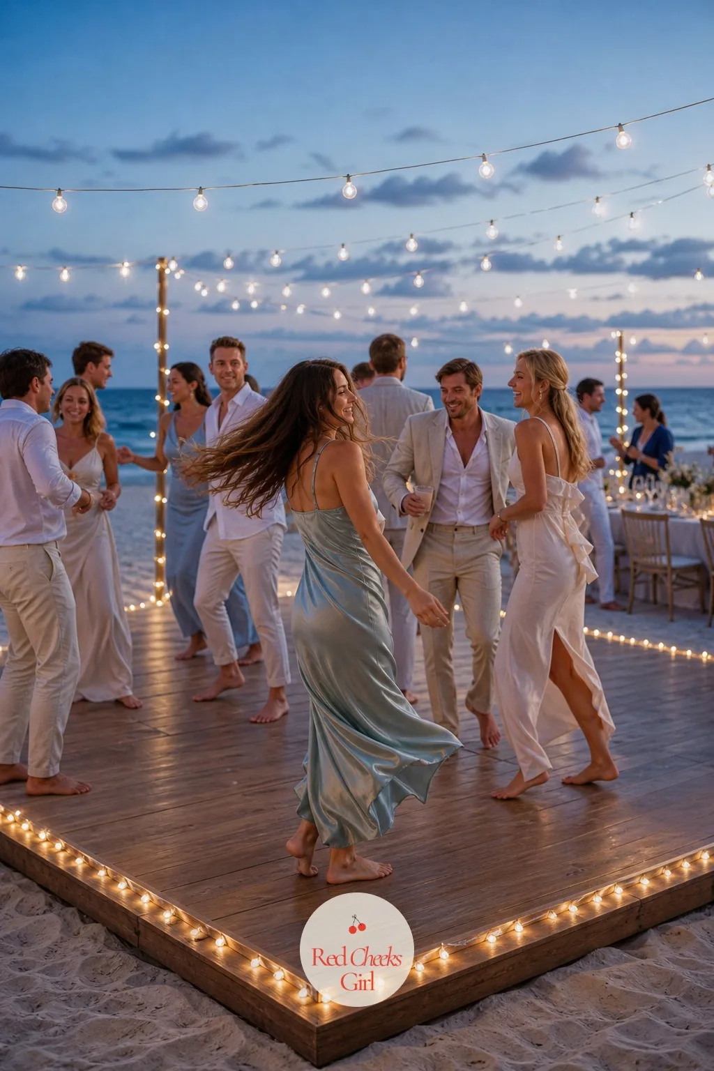 A Barefoot Dance Floor Laid Over the Sand — Heels and loose sand do not mix, and a hard dance floor dropped straight onto the beach looks like a shipping