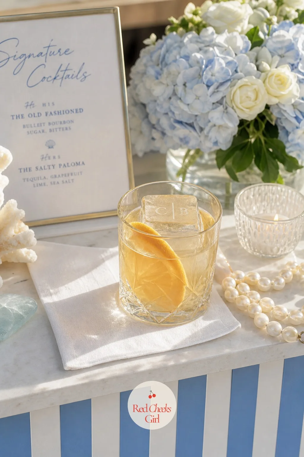Monogrammed Ice Cubes in the Signature Cocktail — A good cocktail still looks like every other cocktail until something in the glass says whose wedding it is.