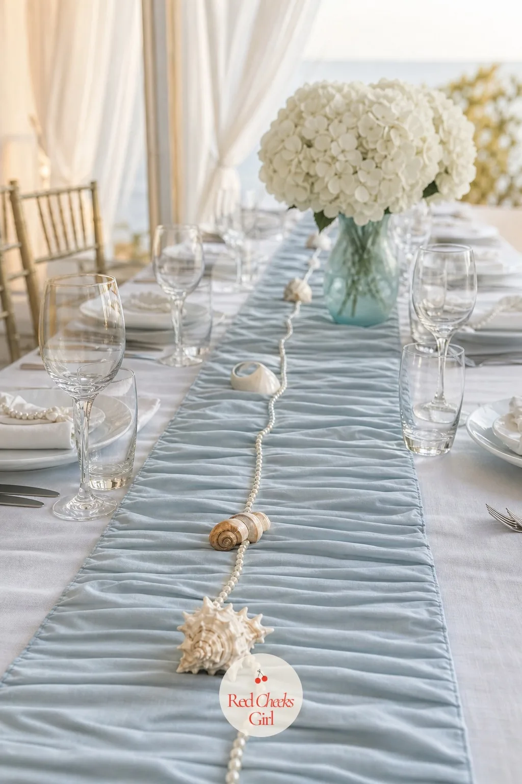 Shell and Pearl Strand Table Runners — A bare table still looks half finished once the centerpiece is in place, and a runner solves that without hiding the