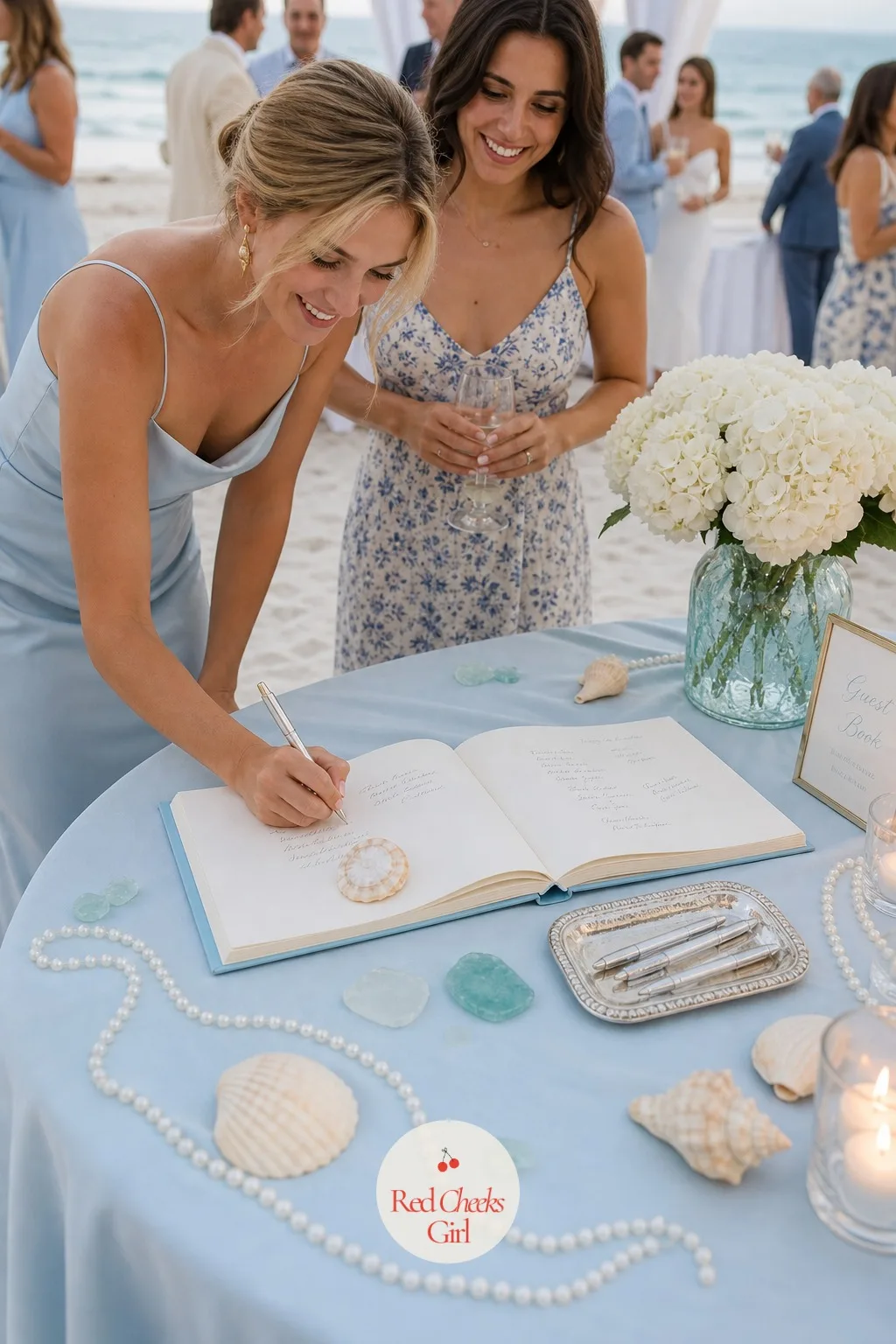 A Shell-Topped Guest Book Table — A plain book on a plain table gets signed in a hurry and then forgotten, which is a shame for the one object that actually