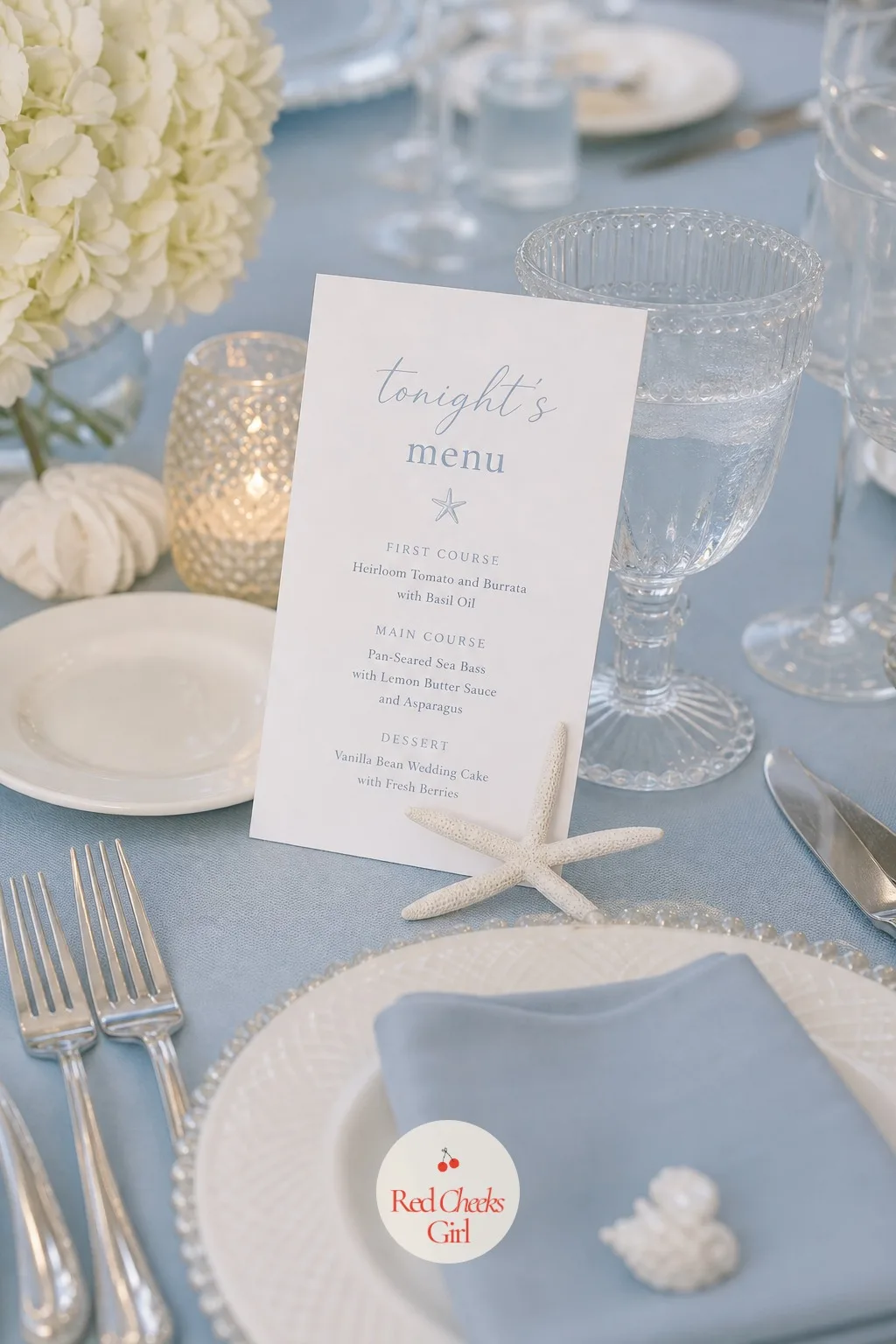 Starfish Menu Cards at Each Place Setting — A place setting with nothing personal on it looks like a hotel banquet, no matter how good the food turns out to