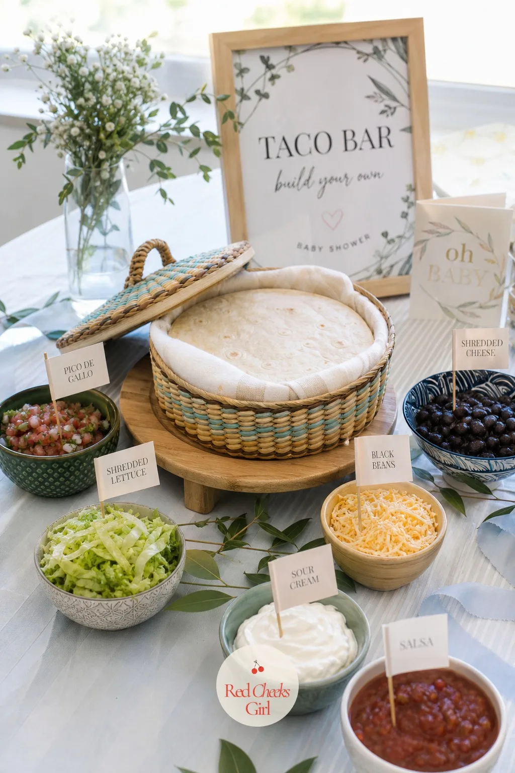 Build-Your-Own Taco Bar — A seated meal stalls a mixed-gender room fast. Coed baby shower ideas